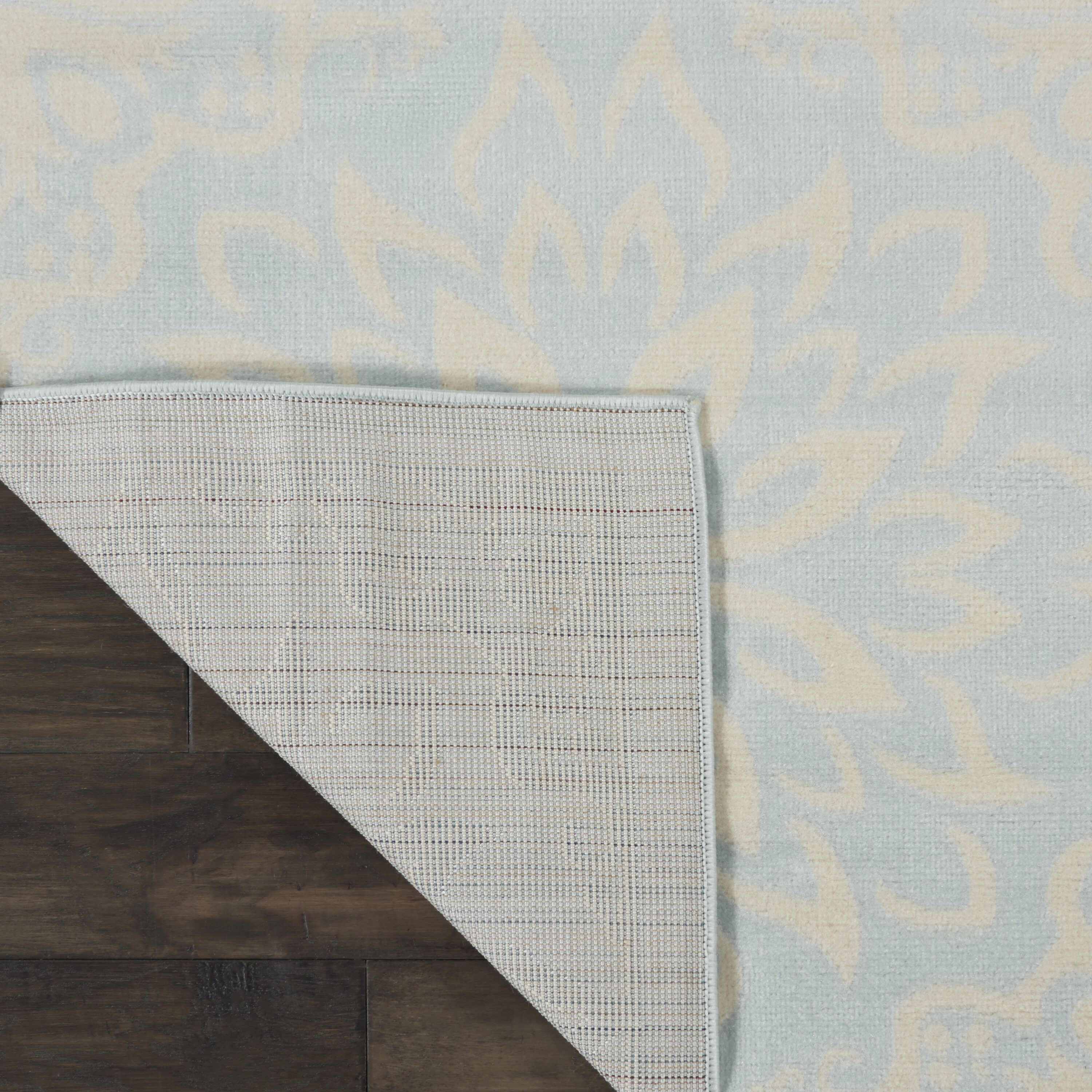 Ivory and Light Blue Floral 8' x 10' Viscose Area Rug