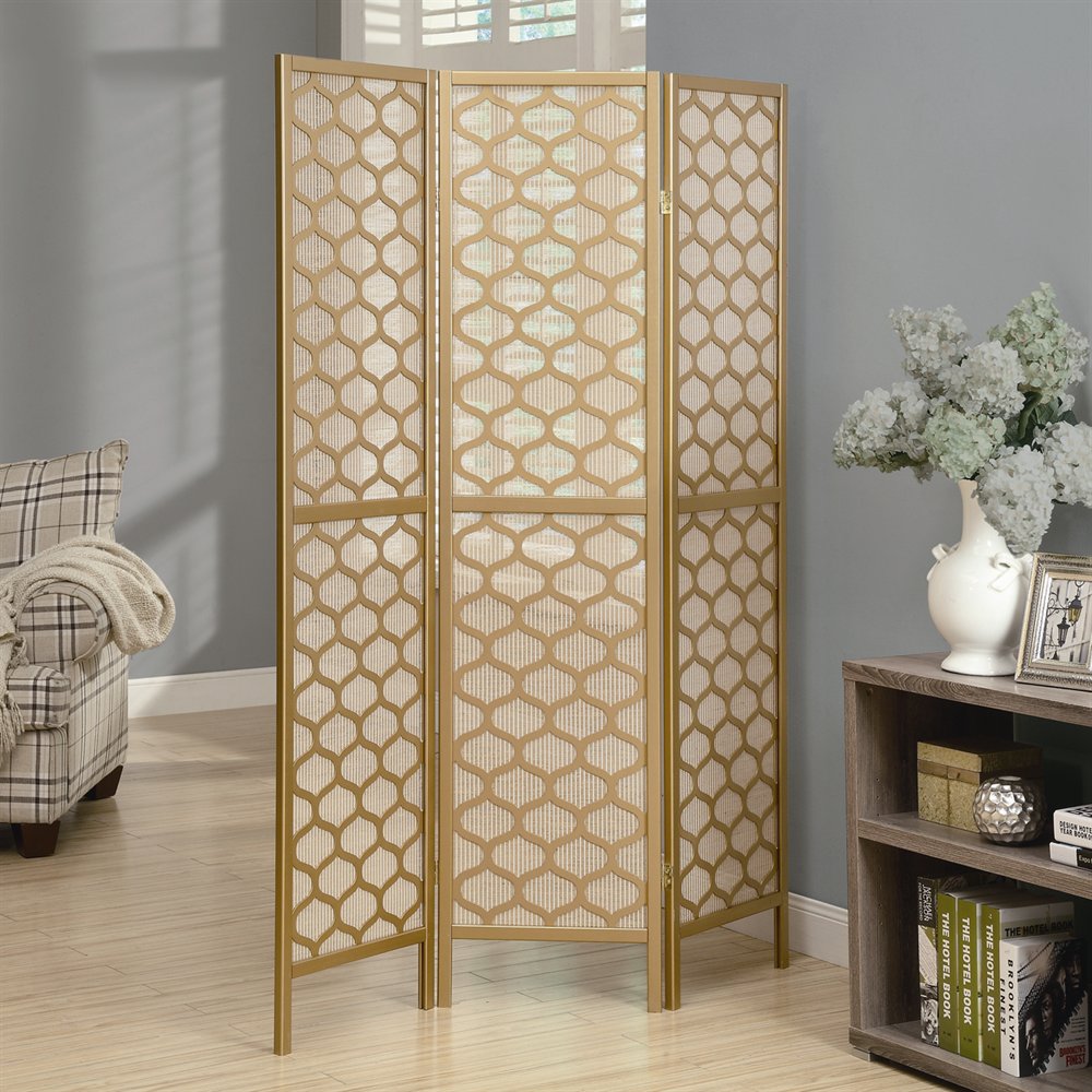 Monarch Specialties 3Panel Gold Paper Folding Indoor Privacy Screen in