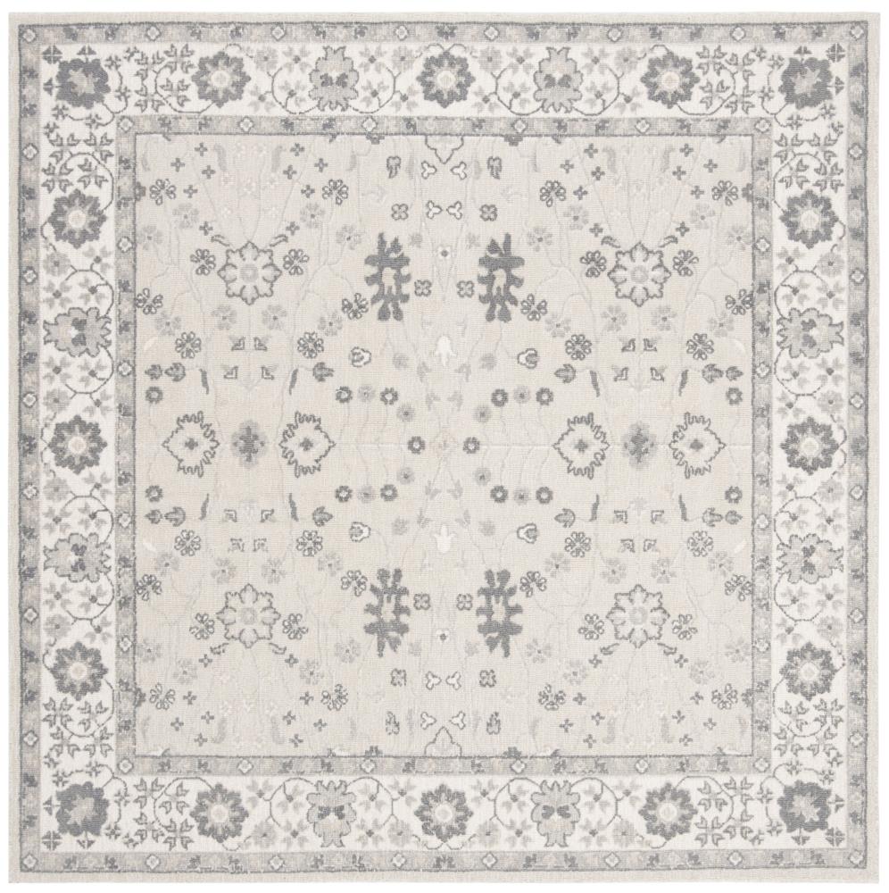 Ivory and Silver Tufted Wool Square Area Rug
