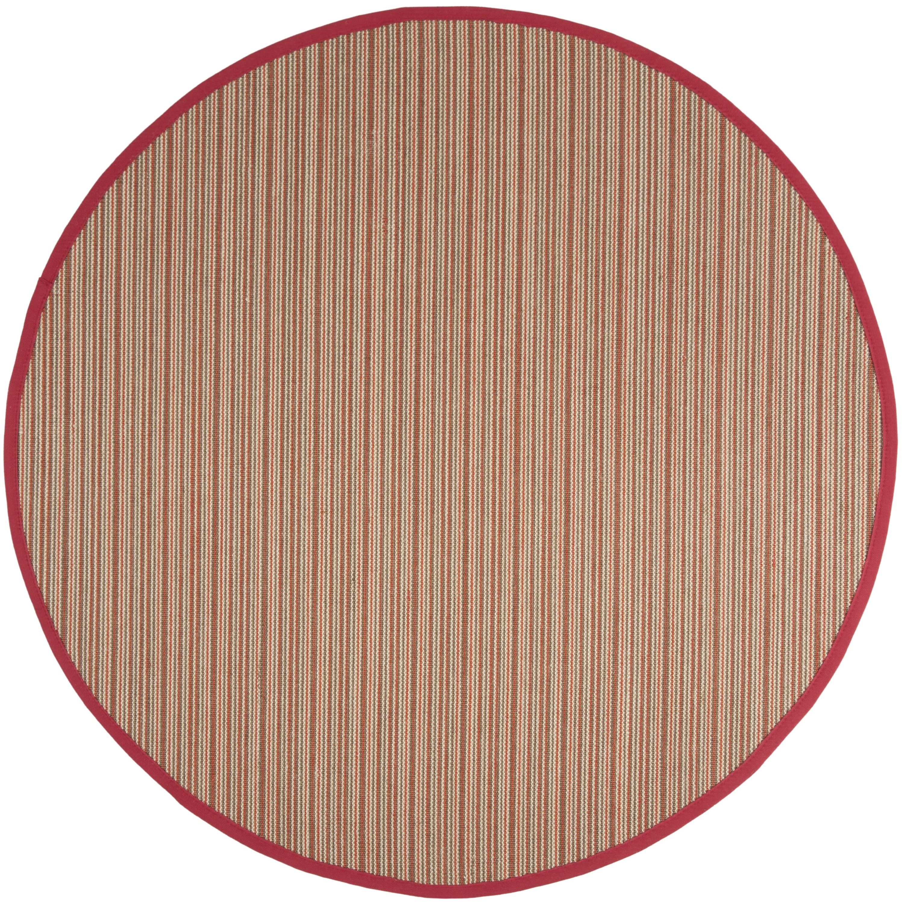 Safavieh NF132B-6R Natural Fiber Bonita 6 x 6 (ft) Loomed Sisal Brown/Red Round Indoor Stripe Area rug