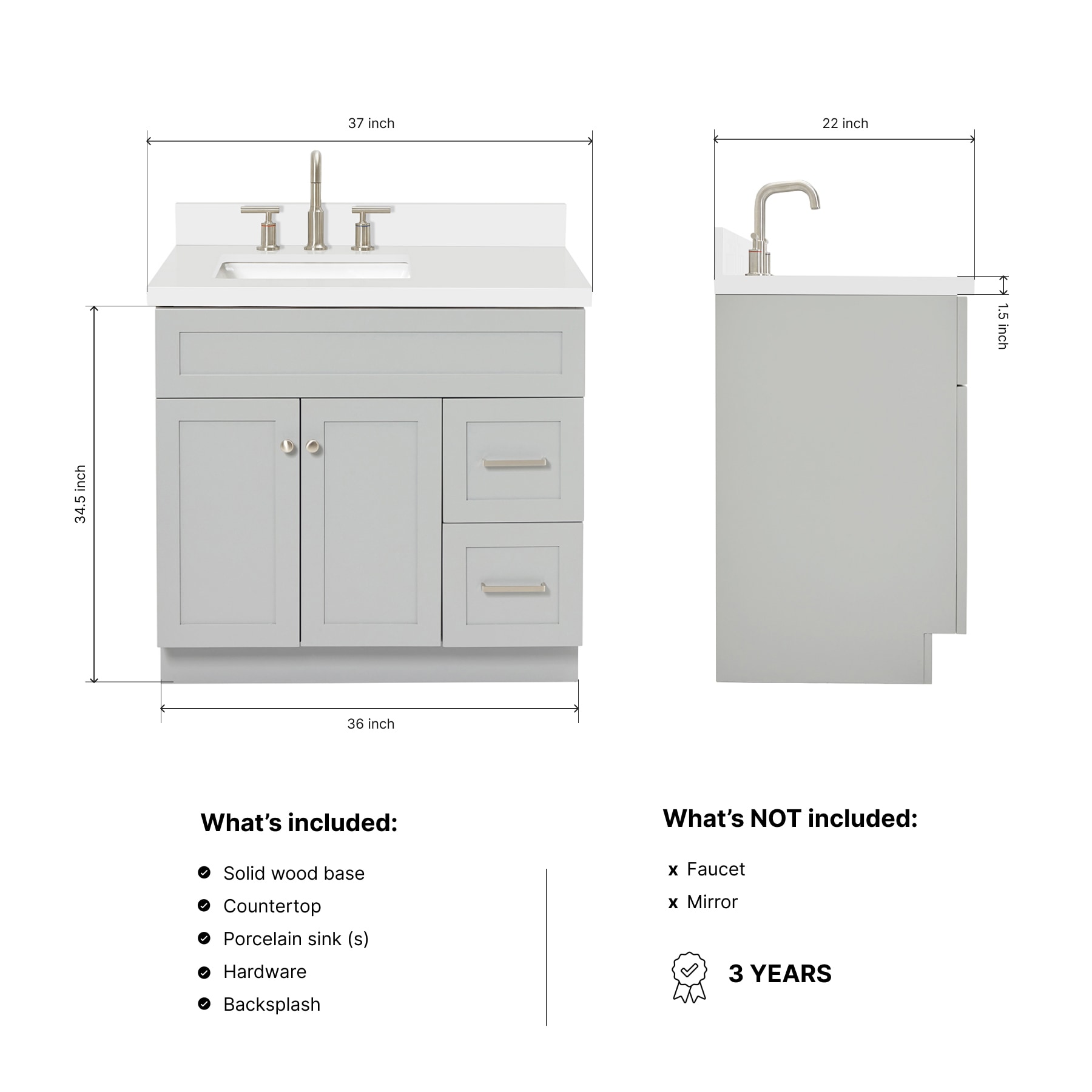 ARIEL F037SLWQRVOGRY Bath-Vanity-Combo - View #3