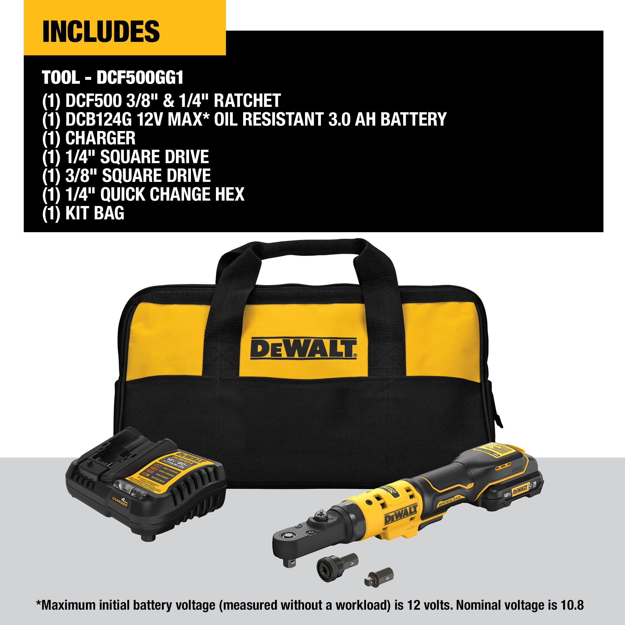 DEWALT XTREME 12-volt Max Variable Speed Brushless 1/4-in,3/8-in Drive Cordless Ratchet Wrench (Battery Included) DCF500GG1 Sansujyuku sansujyuku.com