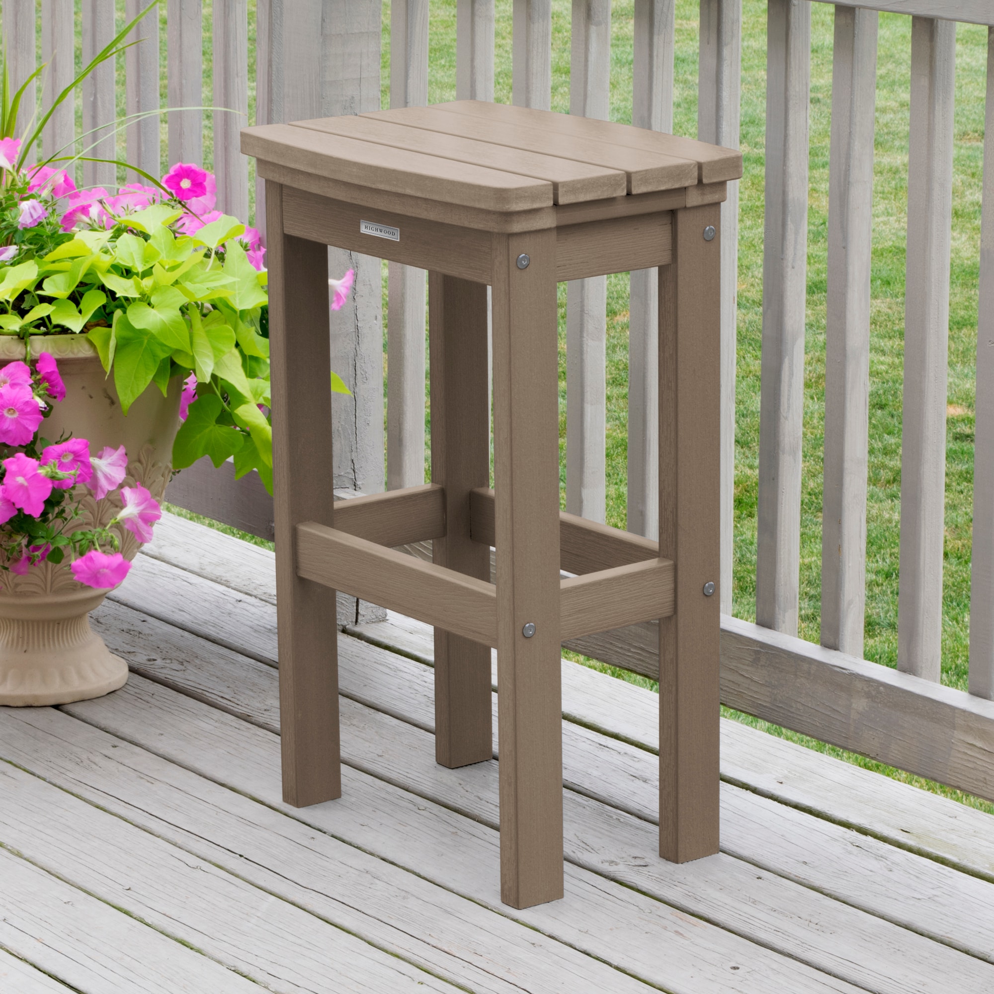 highwood AD-CHR-KS3-WBR The Lehigh Woodland Brown Poly-lumber Frame Stationary Bar Stool Chair with Slat Seat