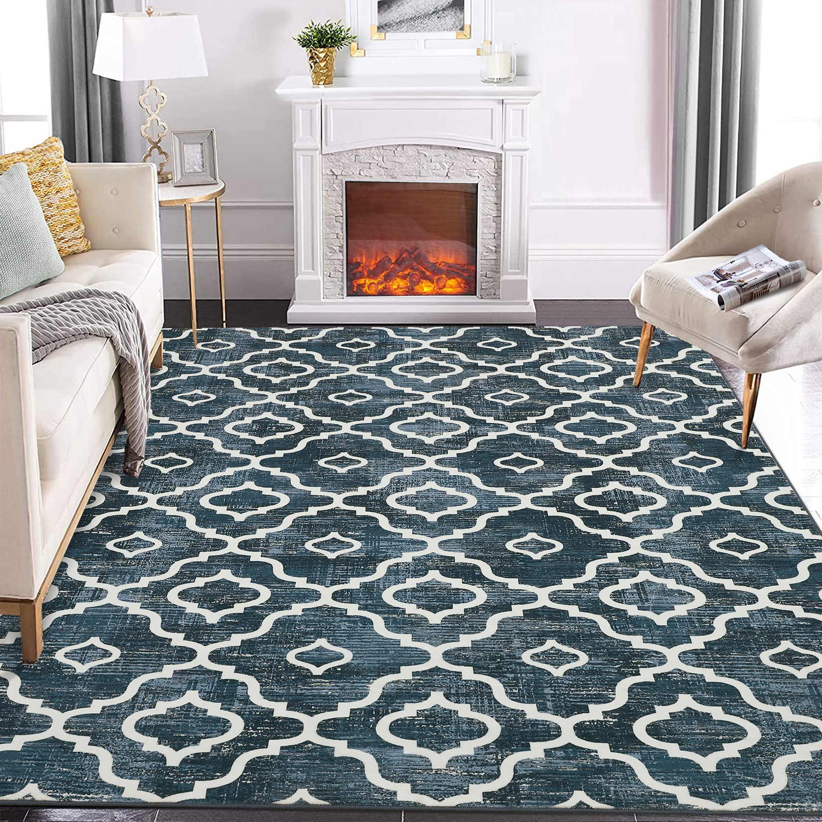 Garvee YXY-LO-PHO-117U7S5Y 8 x 10 (ft) Polyester Blue Rectangular Indoor Geometric Machine washable Area rug