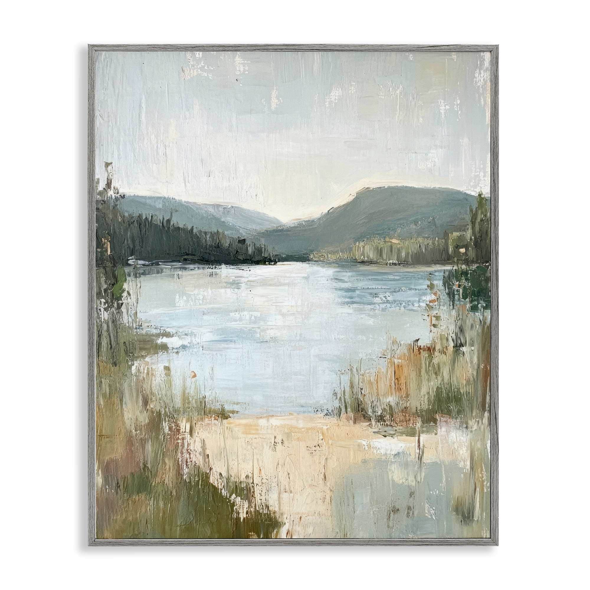 Stupell Industries BT-739-GFF-16X20 Abstract Lake Shore and  Mountains Framed Giclee design by Petal Prints Design