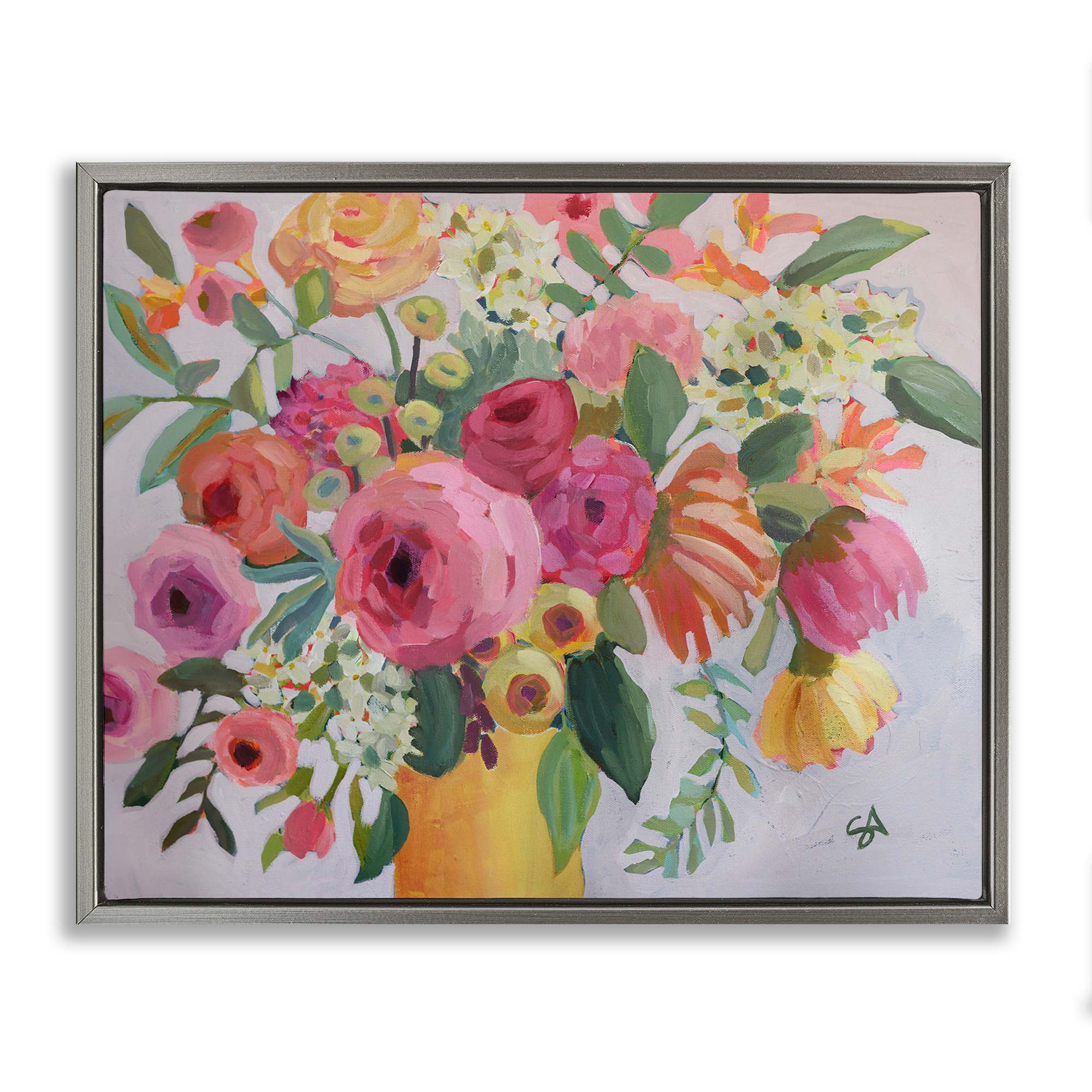Stupell Industries BT-394-FFL-16X20 Assorted Flowers in Pink and Yellow Gray Framed Floater Canvas Wall Art By Suzanne Allard 21 x 17