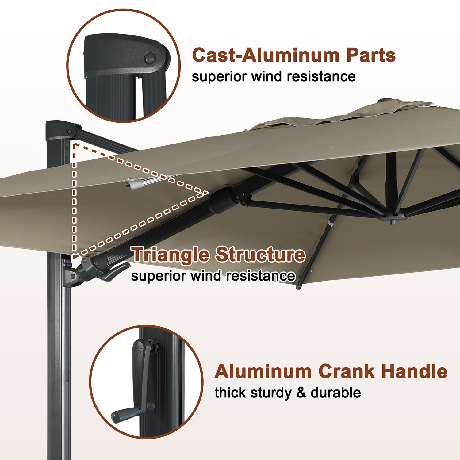 Mondawe 13-ft Aluminum Tan Cantilever Patio Umbrella With Lights And 