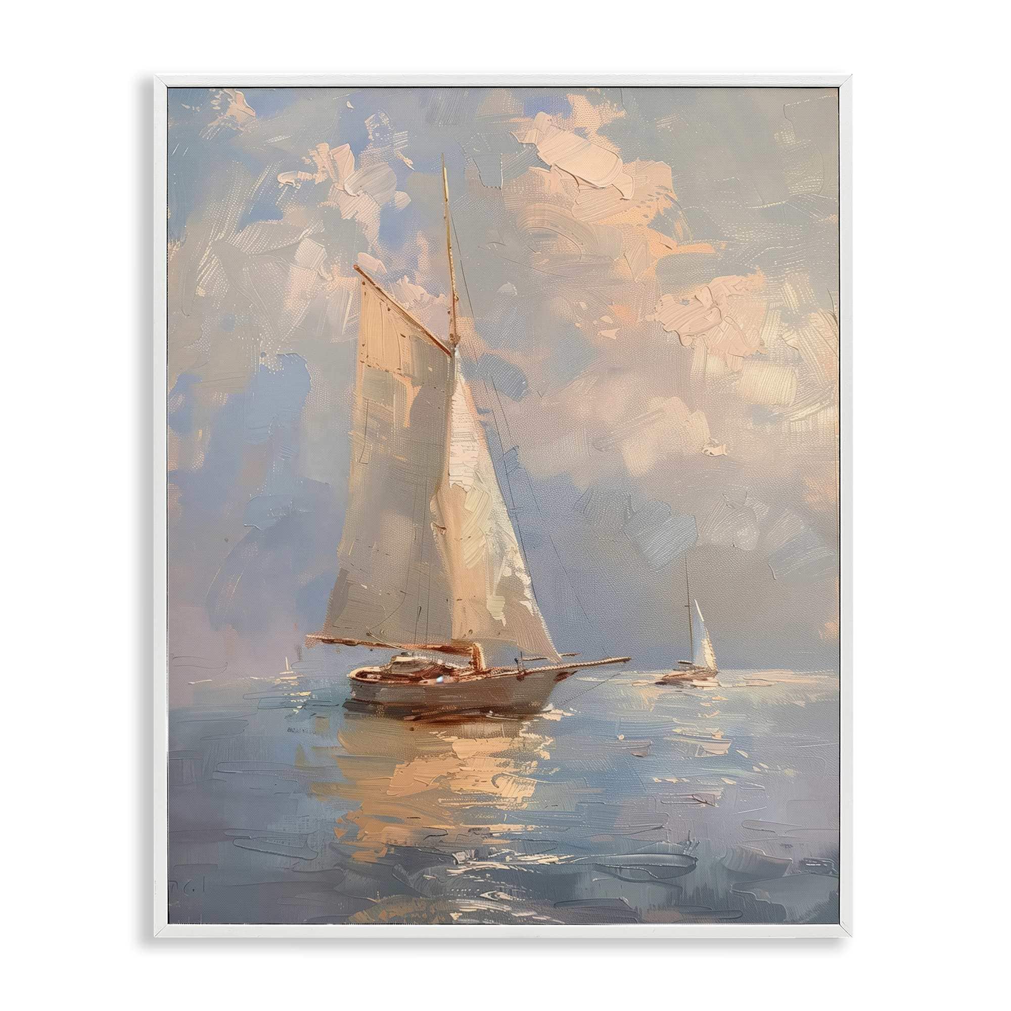 Stupell Industries BT-703-WFR-11X14 Maritime Ship on Cloudy Sea White Framed Giclee Art By Arlington Prints 11 x 14