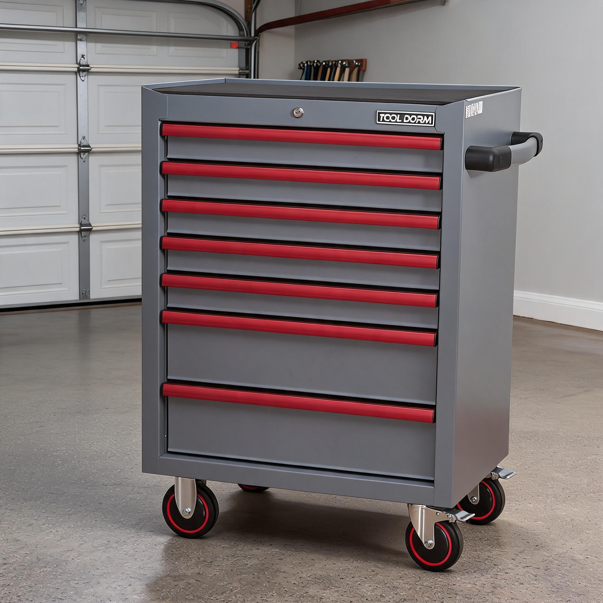 Watnature - Industrial Contemporary 26.6-Inch 7-Drawer Rolling Locking Tool Chest Carbon Steel S...