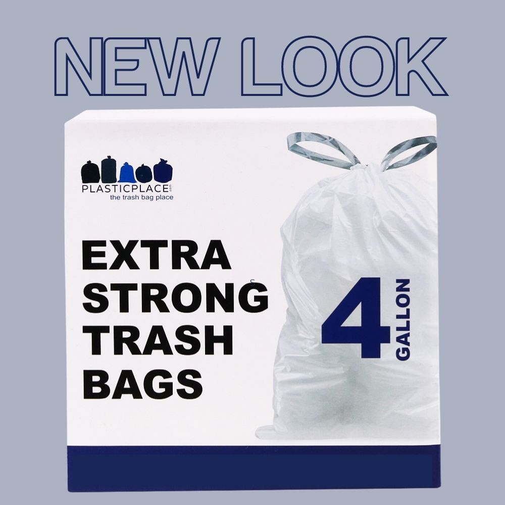 Plasticplace 6 Gallon Trash Bags 0.7 Mil, White Drawstring, 17 X