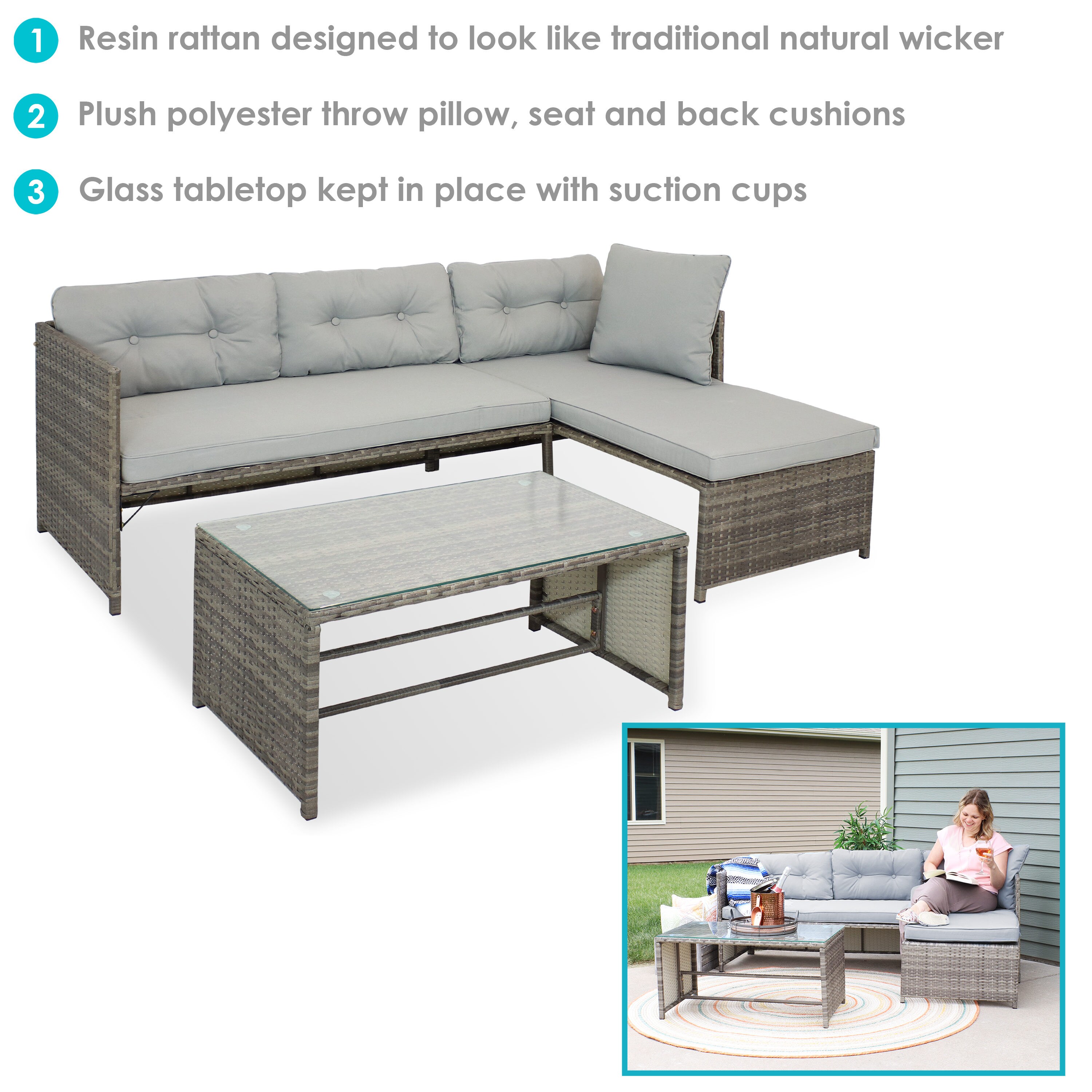 Sunnydaze Decor 3-Piece Set with Gray Cushions in the Patio Conversation Sets department at Lowes.com