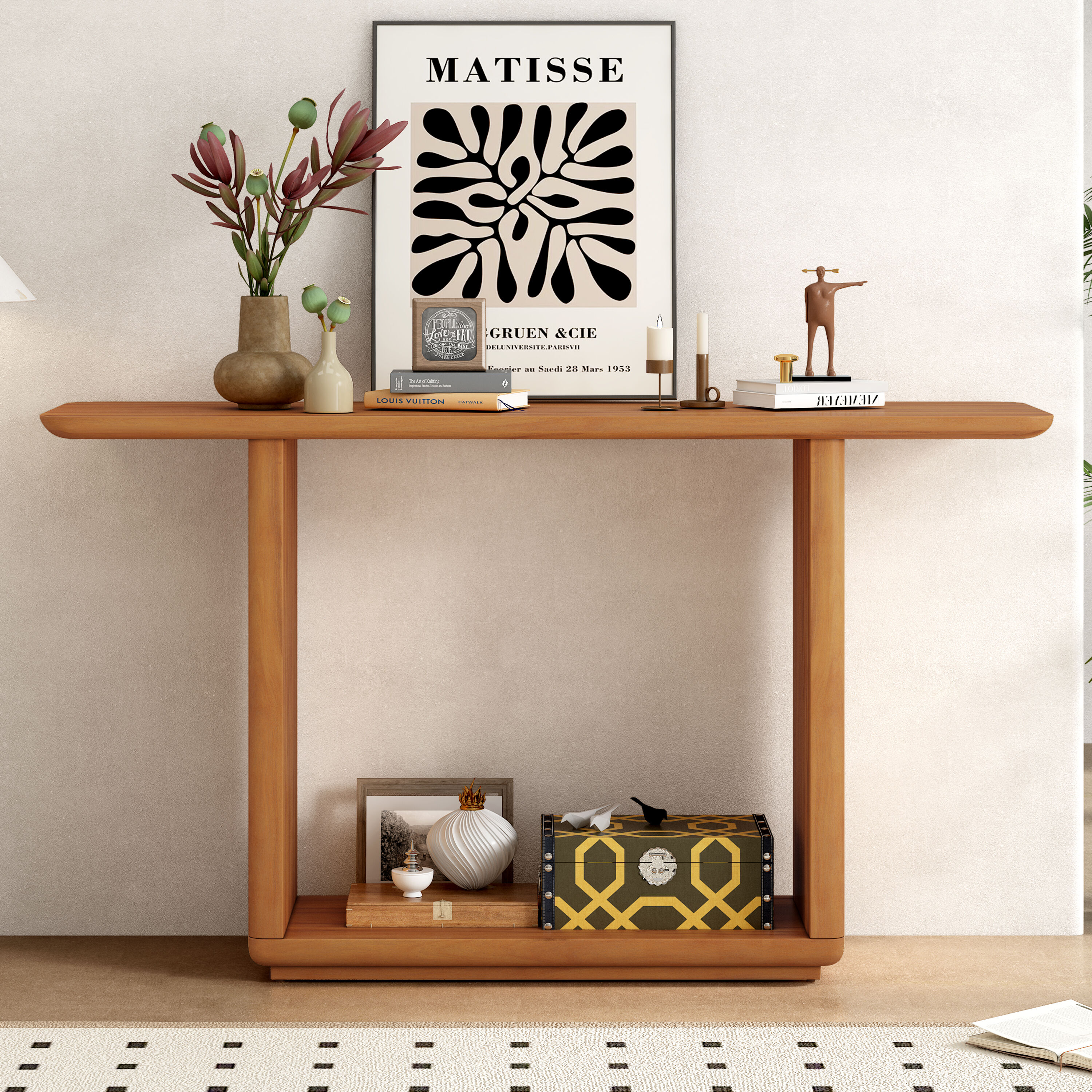 ModernLuxe N760P237958N Mirod Elegant Minimalist Console Table with Curved CornersNatural Wood VeneerUBase Design for Easy Placement Perfect for Displaying Your TreasuresSimple Assembly