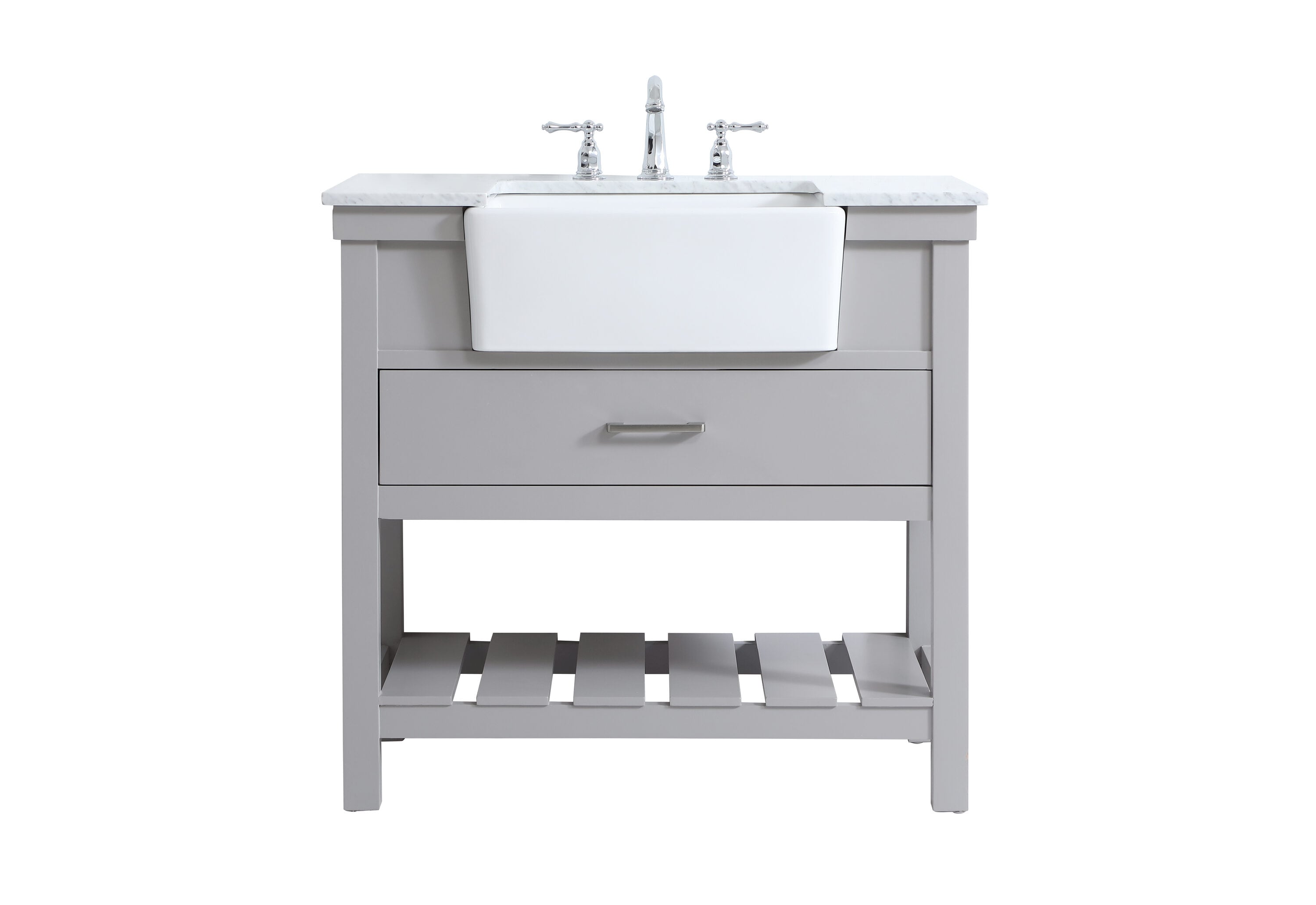 Elegant Decor HF180408GR Home Furnishing 36-in Grey Farmhouse Single sink Bathroom Vanity with Carrara White Marble Top