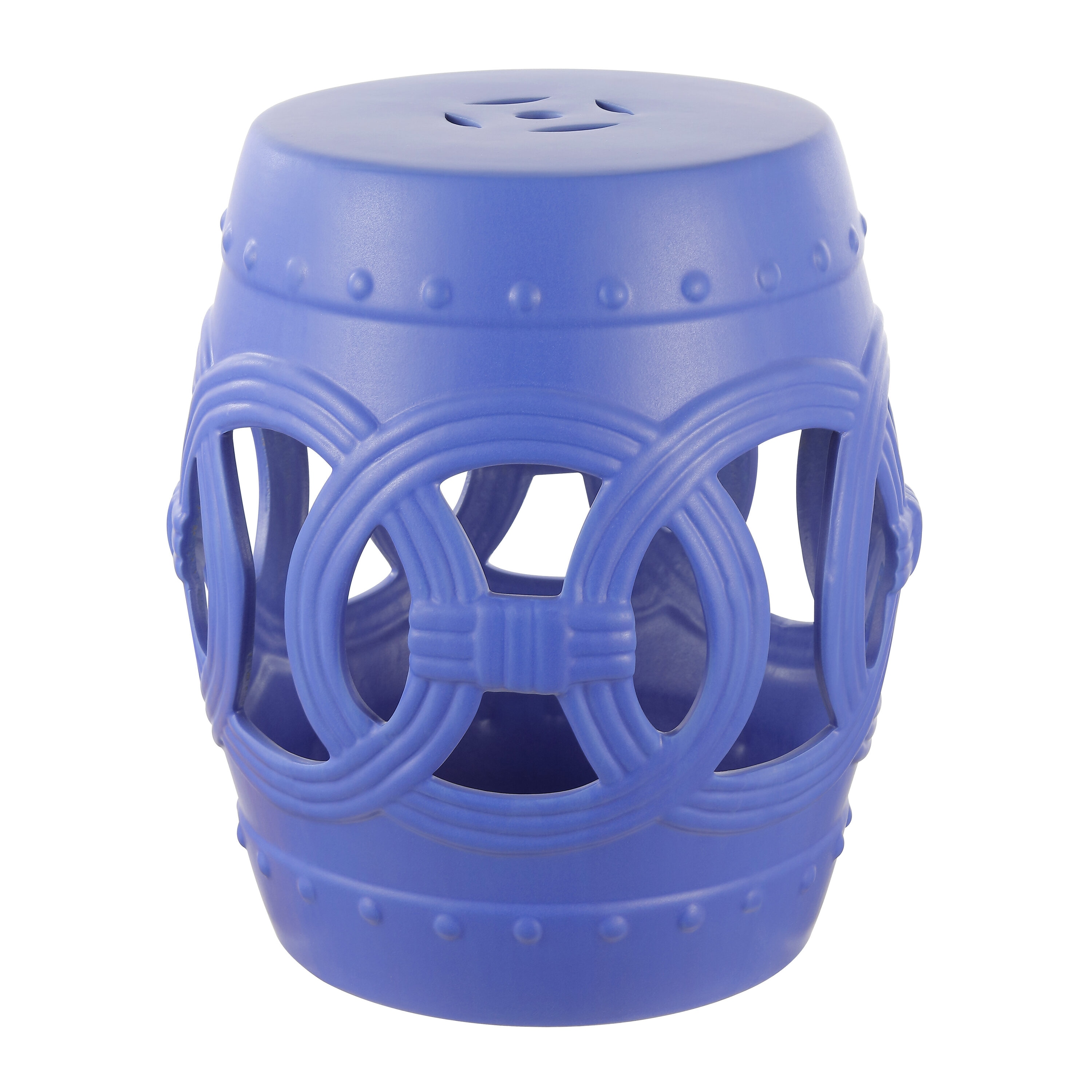 JONATHAN  Y TBL1022D Lucky Coins Chinese Classic Cottage 16-Inches Matte Blue Ceramic Barrel Garden Stool