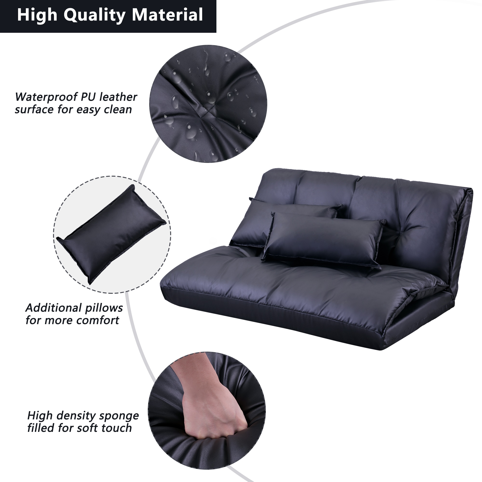 Mondawe Black Contemporary/Modern Faux Leather Full Futon In The Futons ...