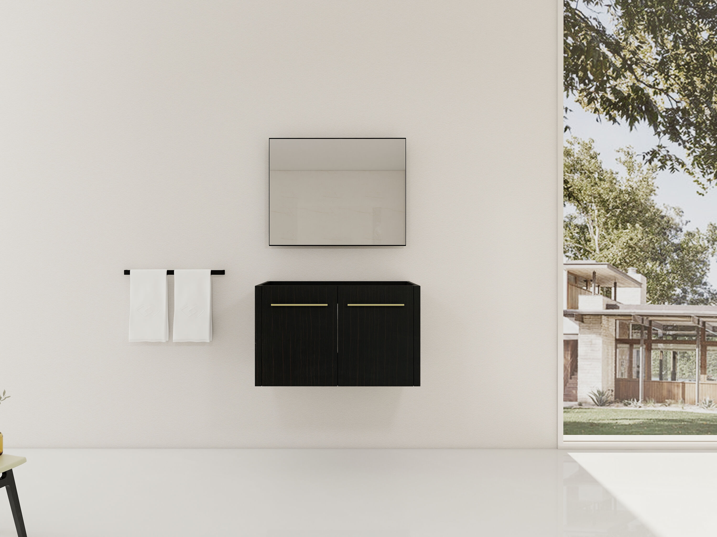 GDFStudio Aurelian Floating Wall-Mounted 30 in. Contemporary Bathroom Vanity Cabinet with Soft Close Doors Storage Shelf and Wall Mount - Black Chestnut (Only the Cabinet Body - No Top Sink)