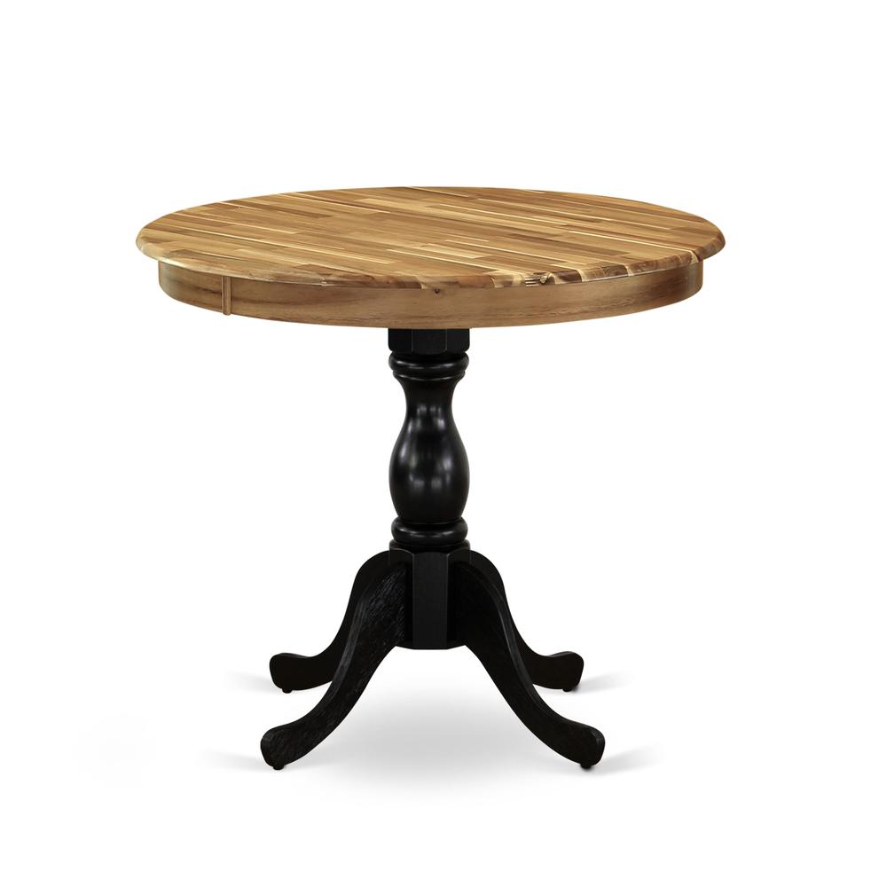 East West Furniture AMT-AWA-TP 1 Piece Modern Table with Round Walnut Table top and Walnut Pedestal Leg Finish