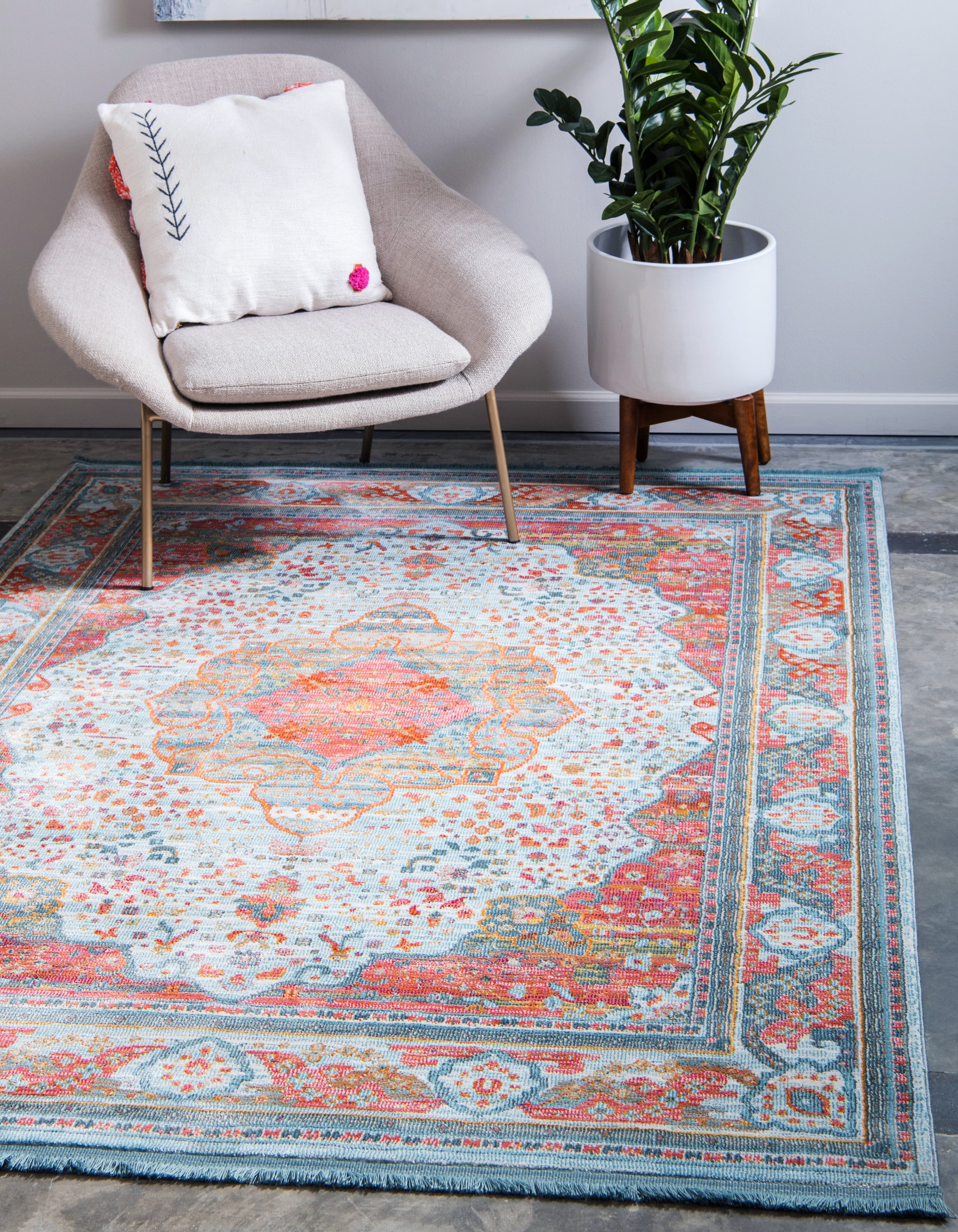 Reversible Easy-Care Synthetic Rug in Light Blue, 2' 2" x 3' 1"