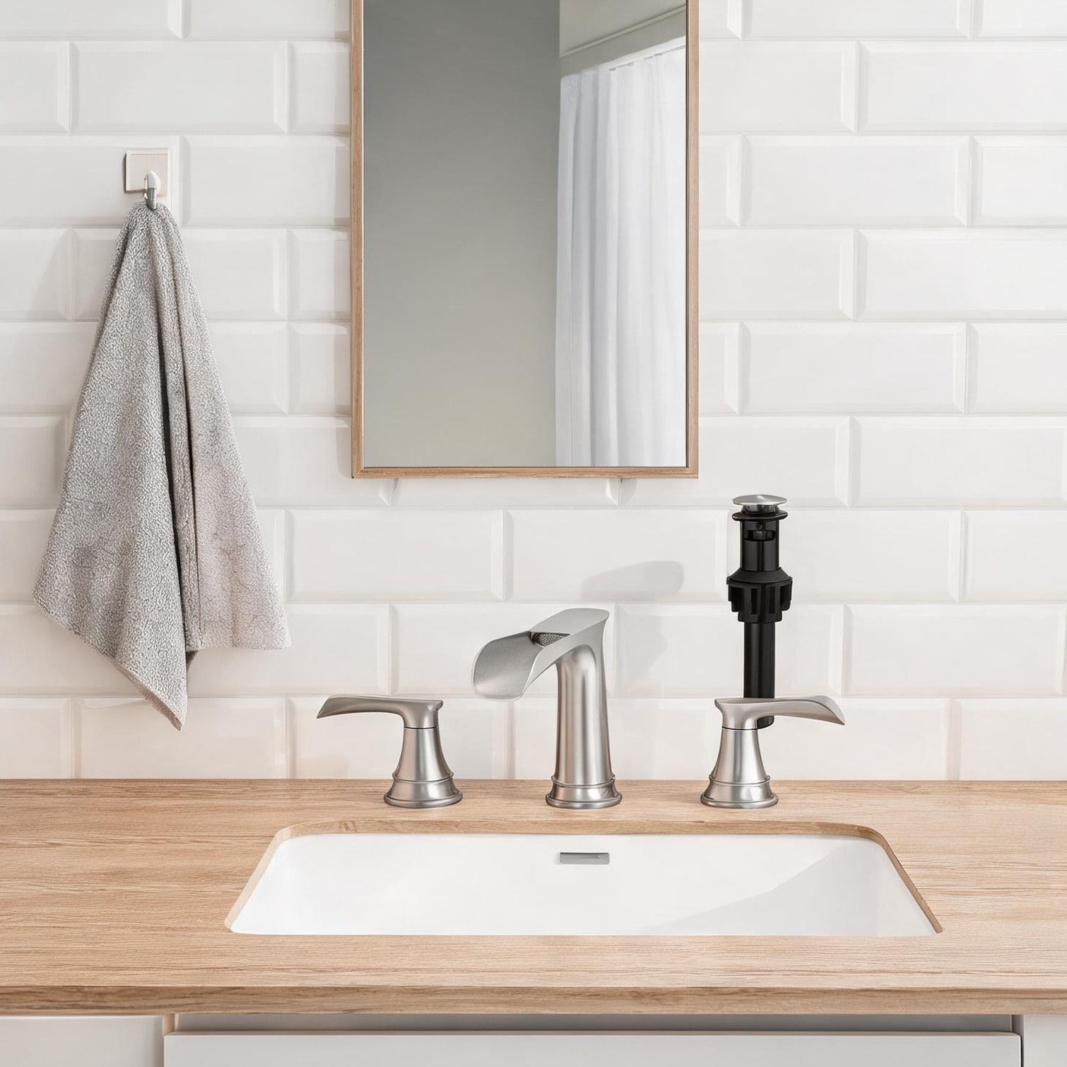 Naturefalls - Double Lever Handle Widespread Bathroom Sink Faucet with Pop-Up Drain and Hose Brus...