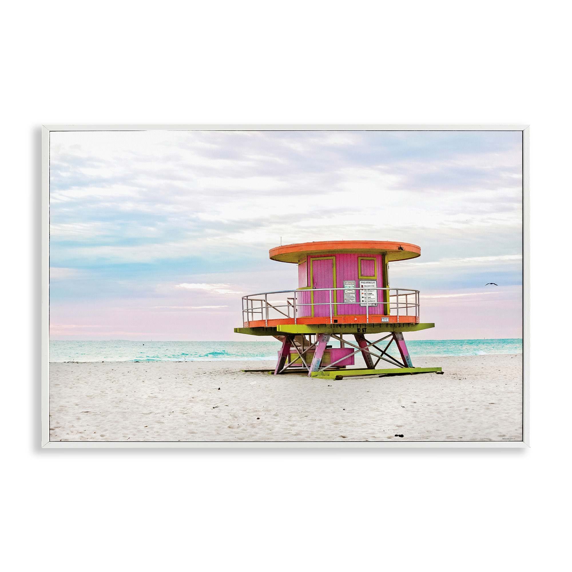 Stupell Industries BT-554-WFR-20X30 Lifeguard Hut with Pastel Sky Framed Giclee design by Seven Trees Design