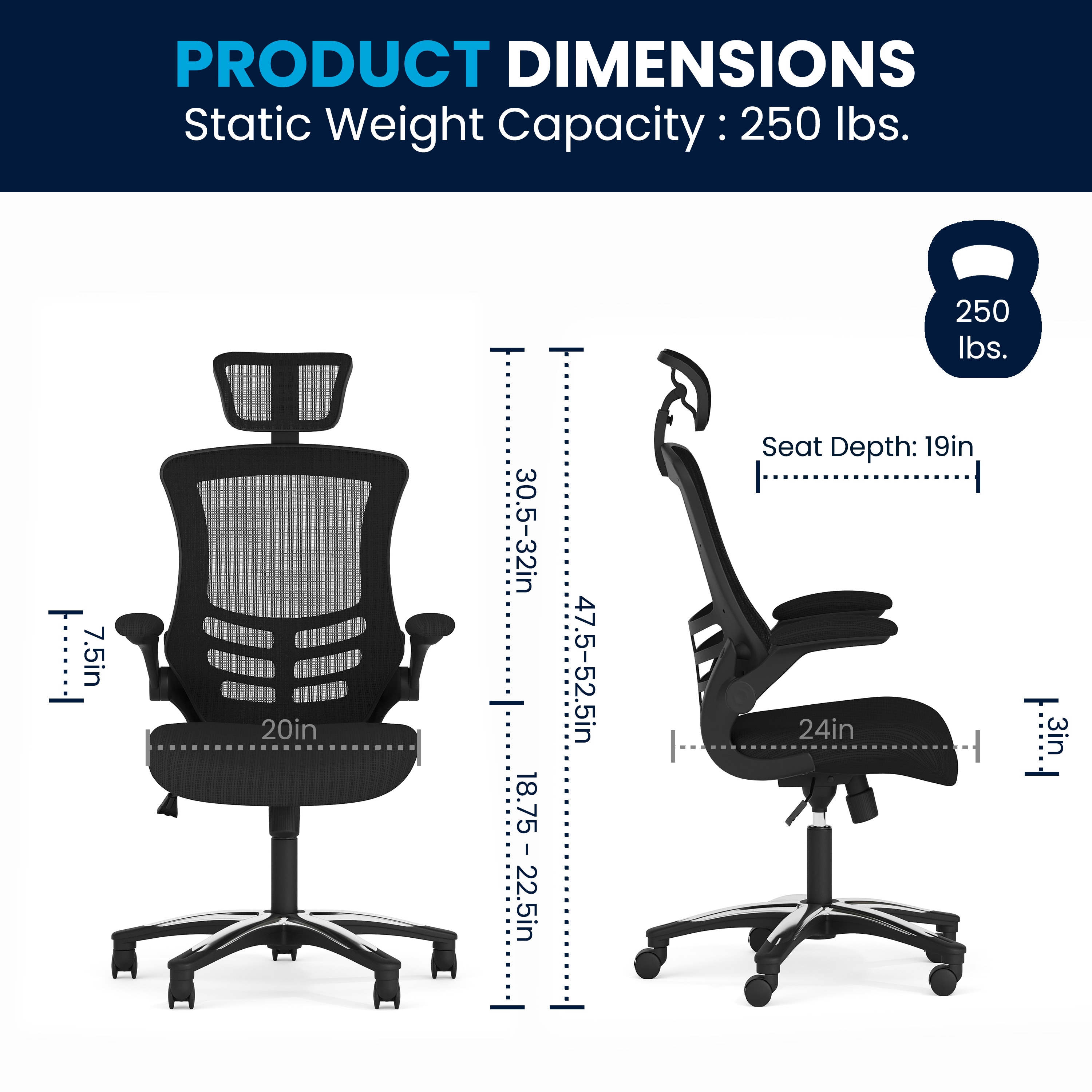 High-Back Black Mesh Swivel Executive Office Chair with Adjustable Arms