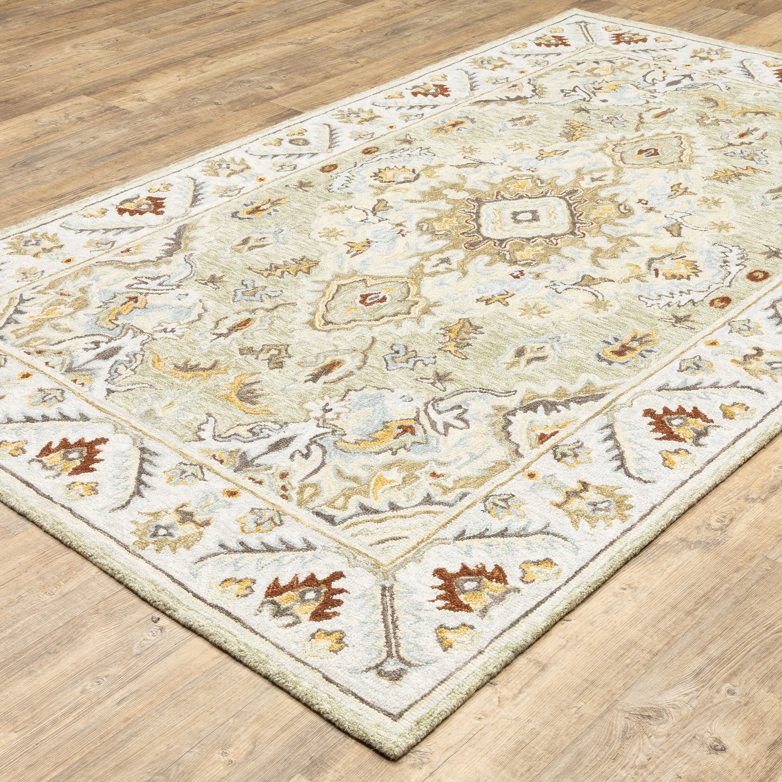 Handmade Brown and White Wool Medallion Rug, 5' x 8'