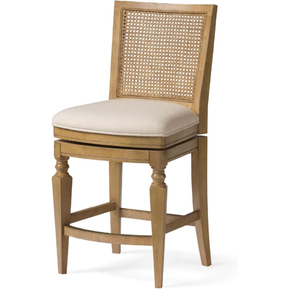 Maven Lane -  Sonoma Counter Stool 26 Inch Rattan Back Stool Natural Solid Wood and Beige Fabric ...