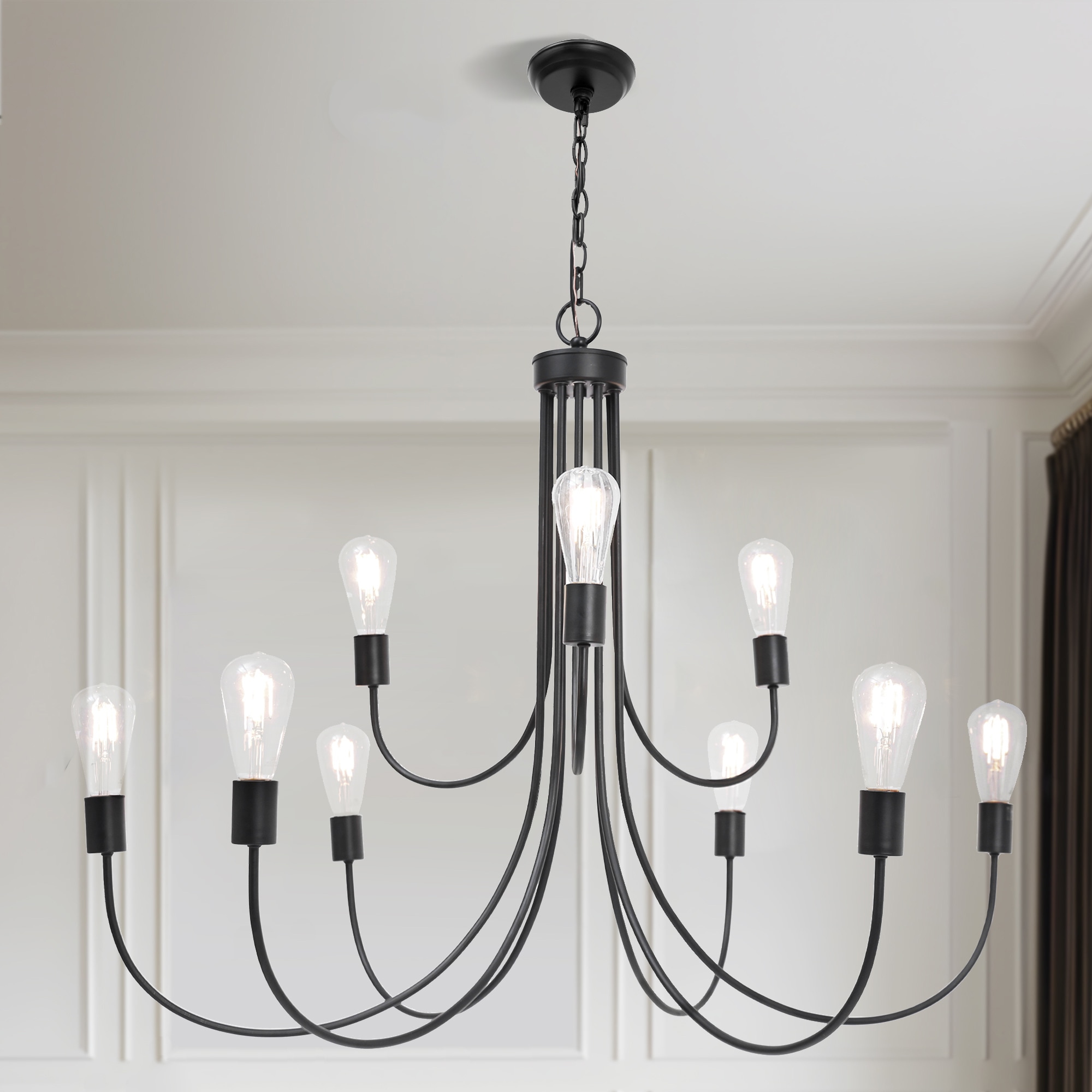 LNC LEJRBVI5339N9C Dockpusarry 51'' Oversize 9 -Light Matte Black Modern/contemporary For Use in Bedrooms, Dining Rooms, Foyers, Kitchens, Living Rooms Chandelier