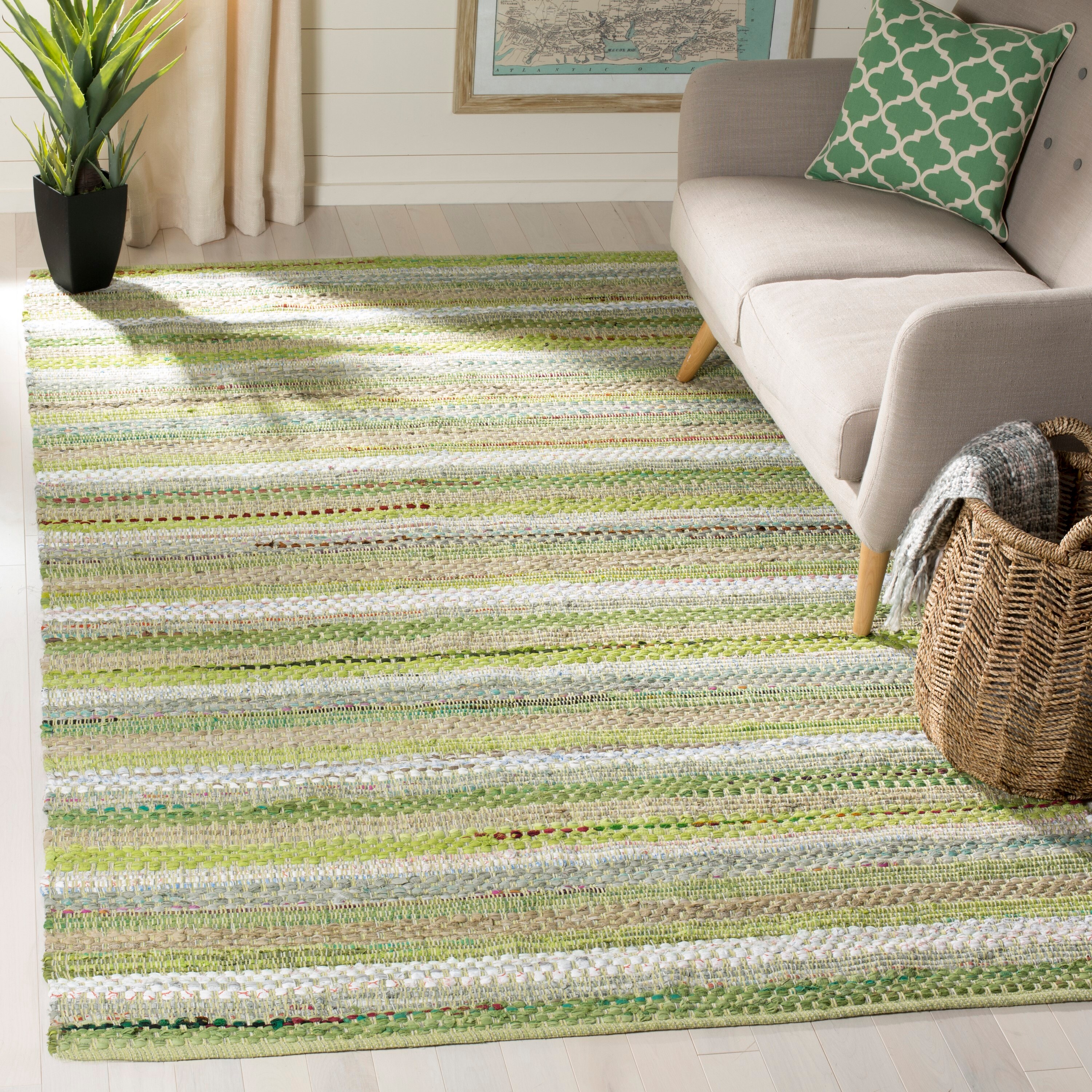Safavieh MTK975G-3 Montauk Algunde 3 x 5 (ft) Cotton Green/Multi Rectangular Indoor Stripe Throw rug
