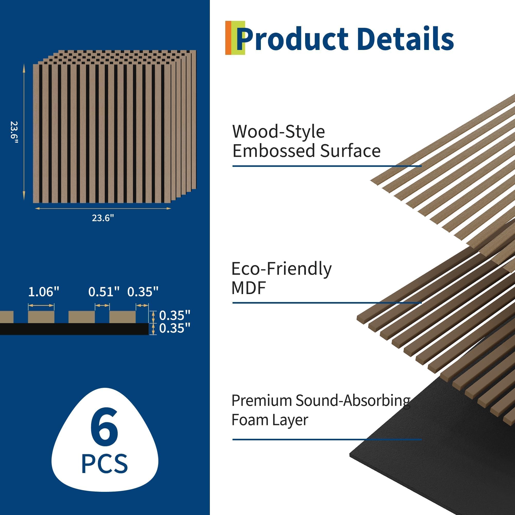 Encore Beets 6 Pack 23.6 X 23.6 Inch 3D Wood Acoustic Wall Panels Sound ...