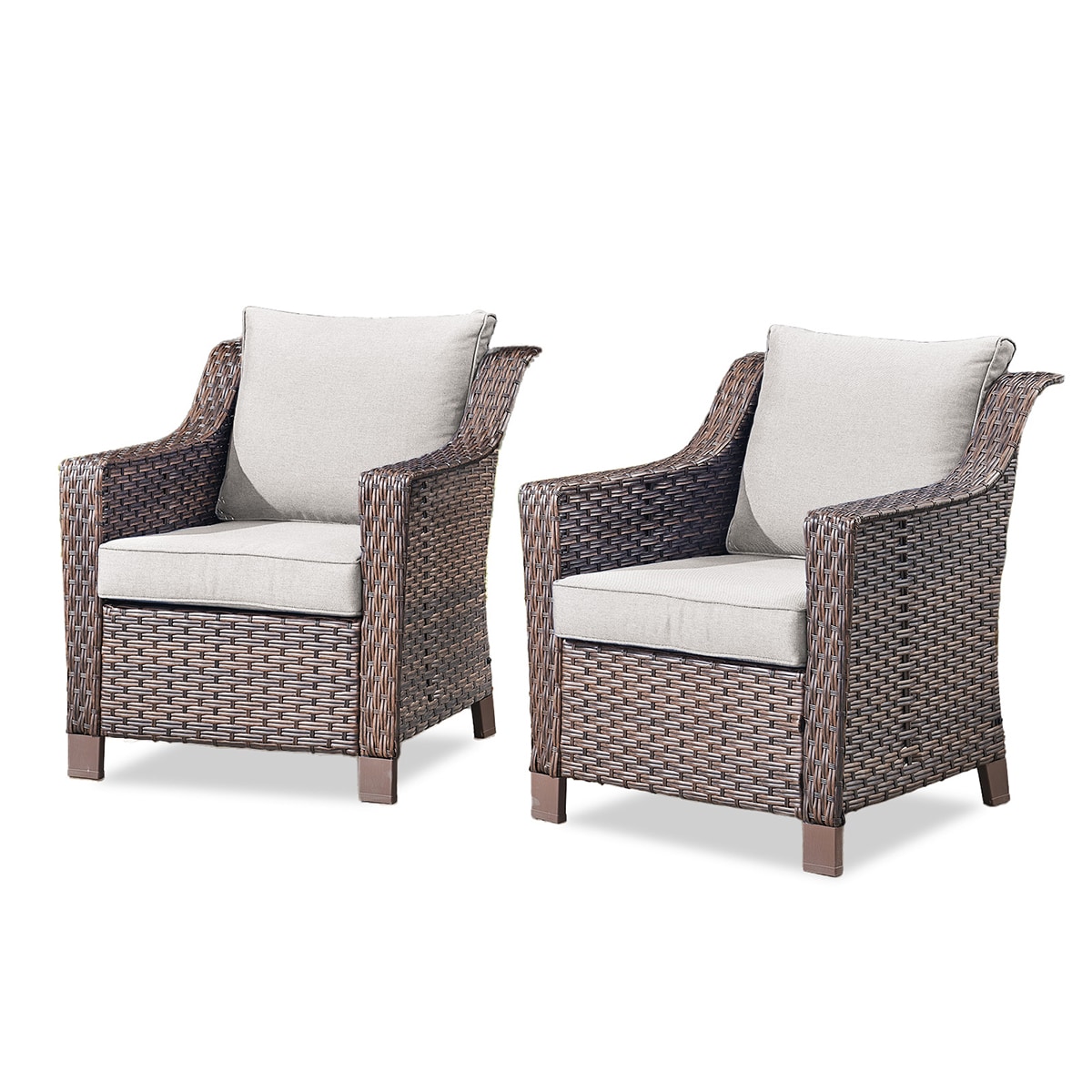 Rilyson FSLRBR11-2 L-Skinny Set of 2 Wicker Brown Wicker Frame Stationary Conversation Chair with Beige Beige Cushioned Seat
