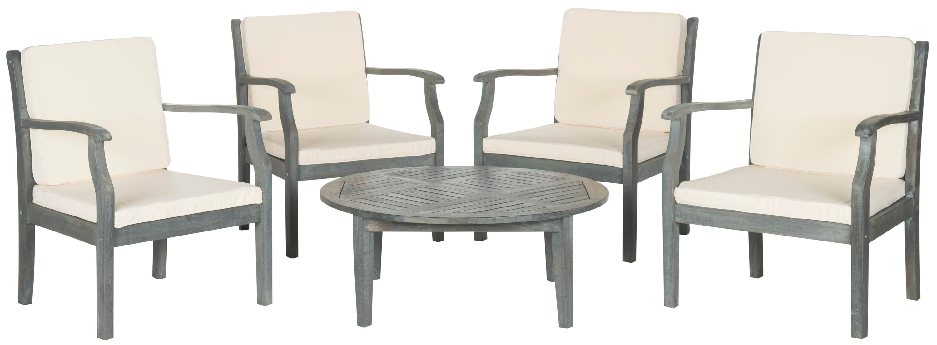 Safavieh PAT6719B Patio 5-Piece Patio Conversation Set with White Cushions