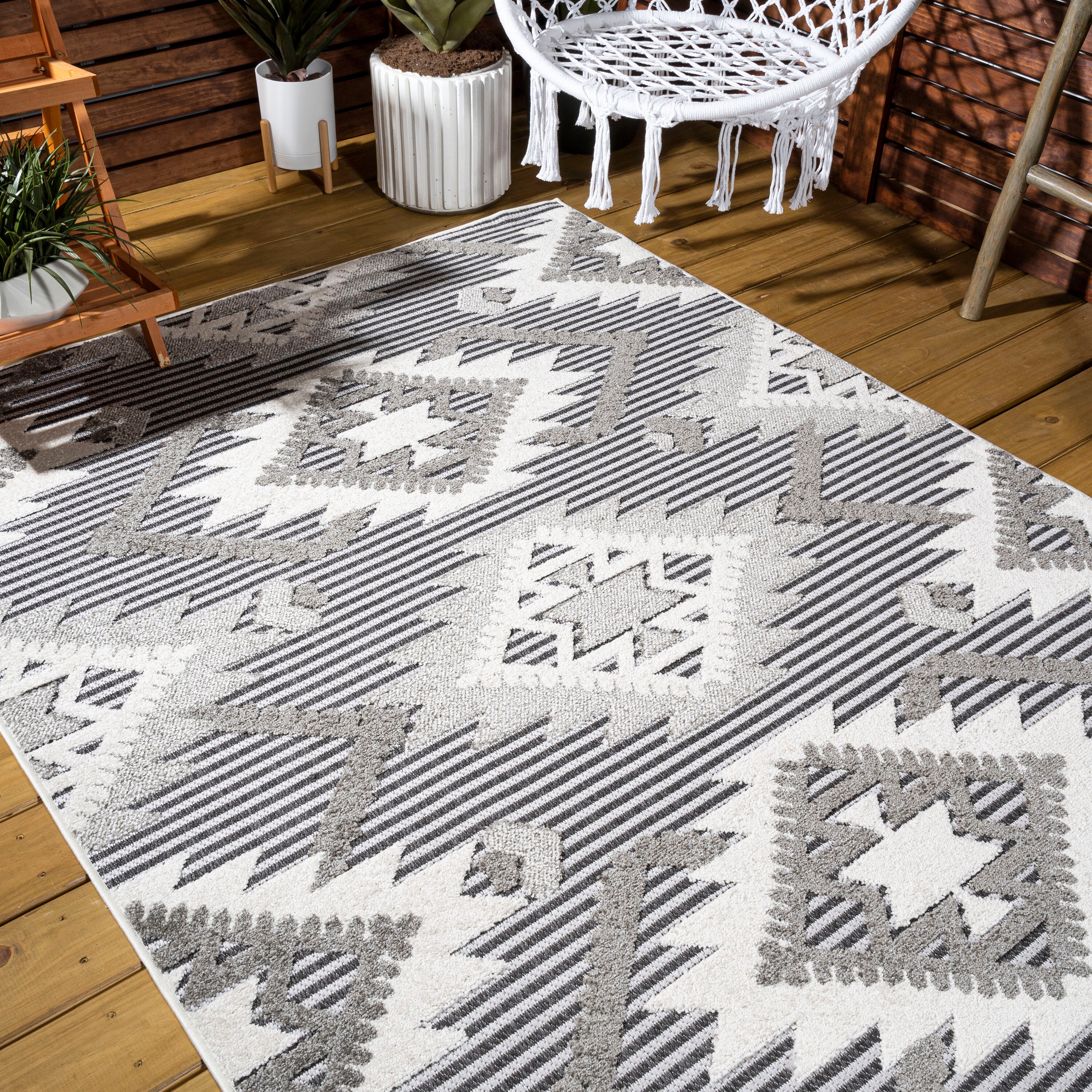 JONATHAN Y Sumak High-Low Pile Neutral Diamond Kilim Beige/Gray 5