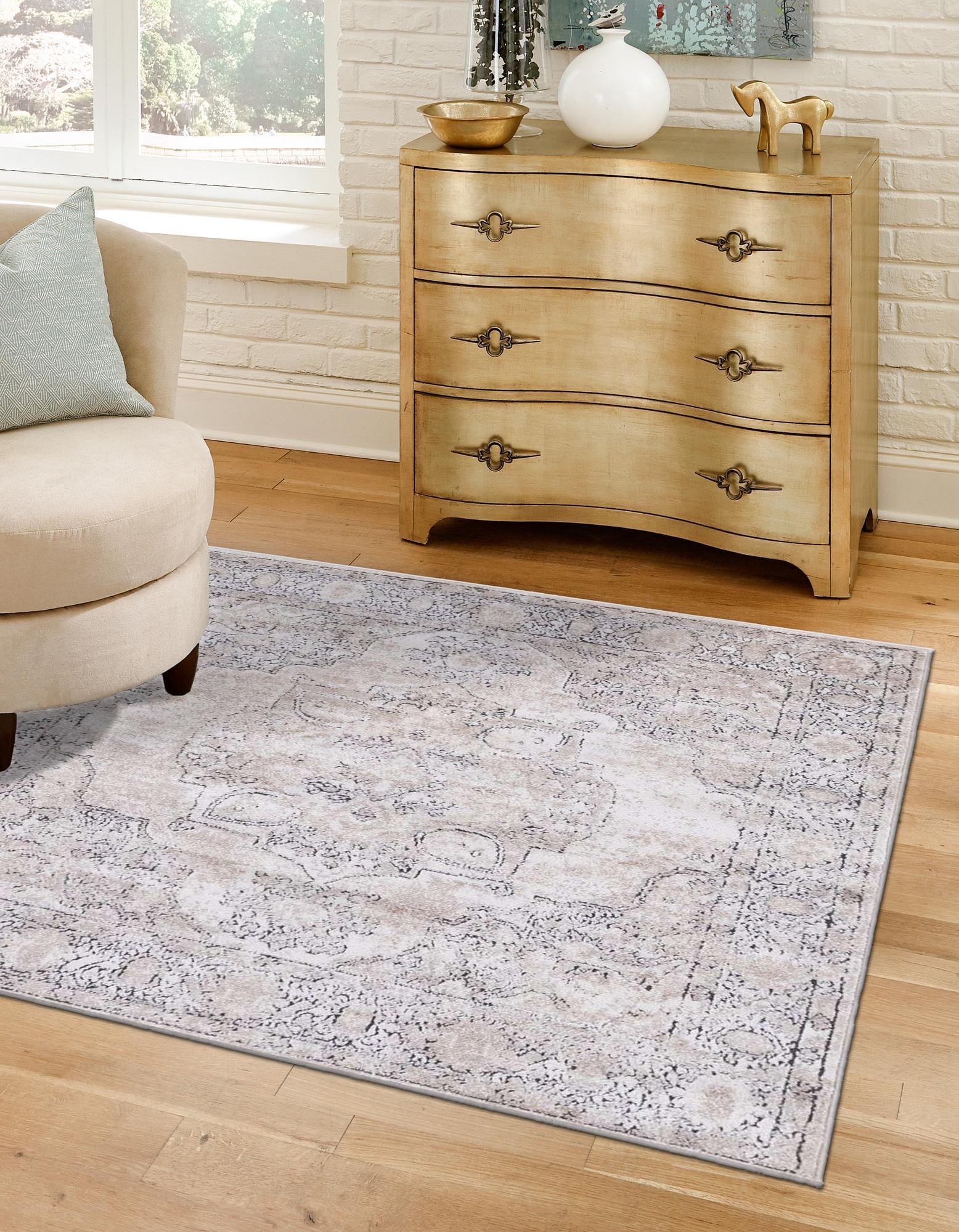 Unique Loom 3198143 Portland 10 x 10 (ft) Loomed Polypropylene Ivory Square Indoor Medallion Area rug