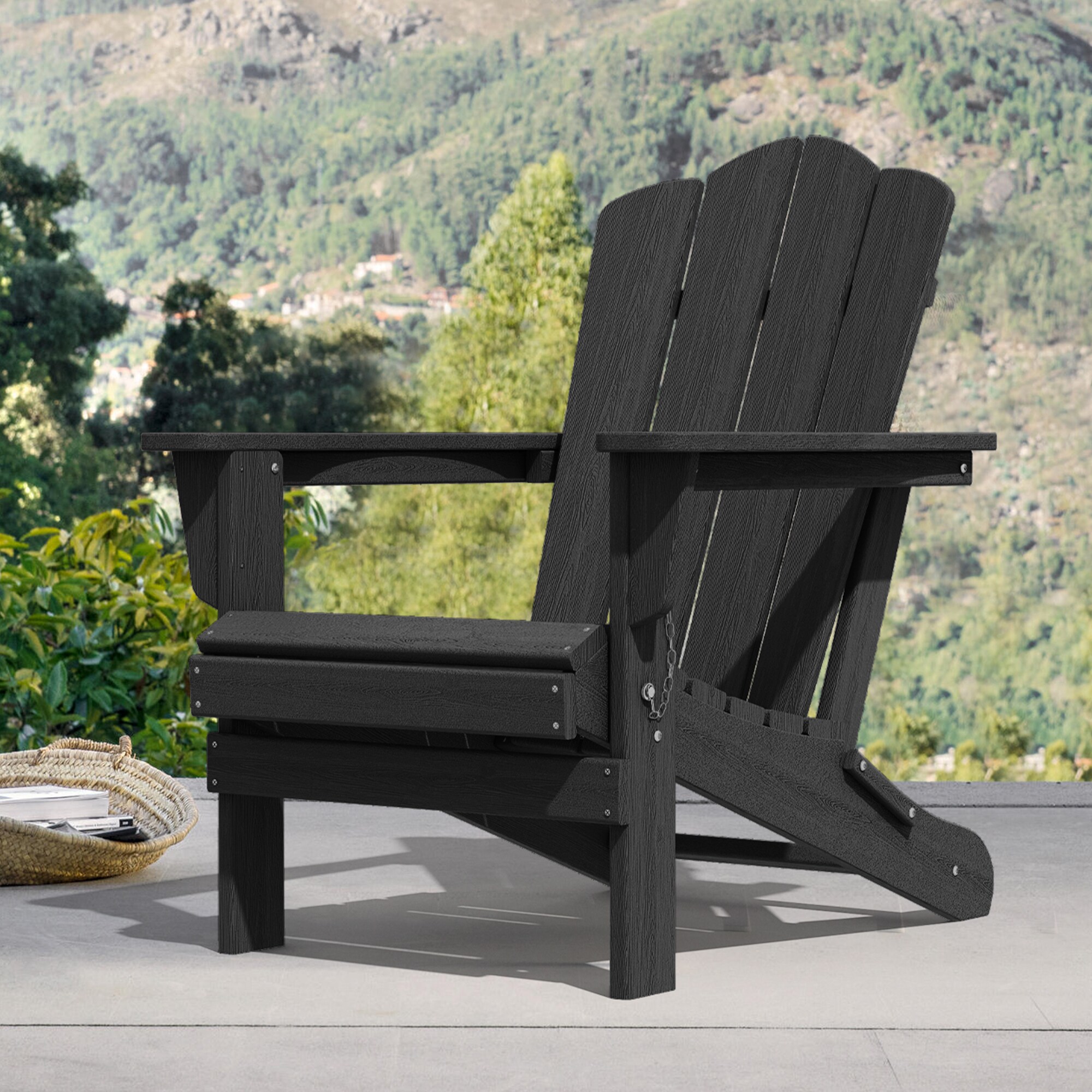 JEAREY Folding Patio Adirondack Chair Stackable Black Hdpe Frame ...