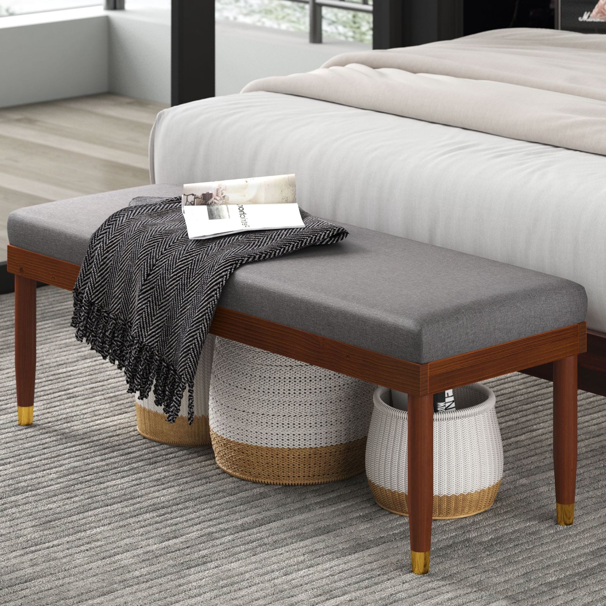 Zinus CLO-OYLQ-18 Midcentury Brown Accent Bench 48-Inches x 17-Inches x 18-Inches