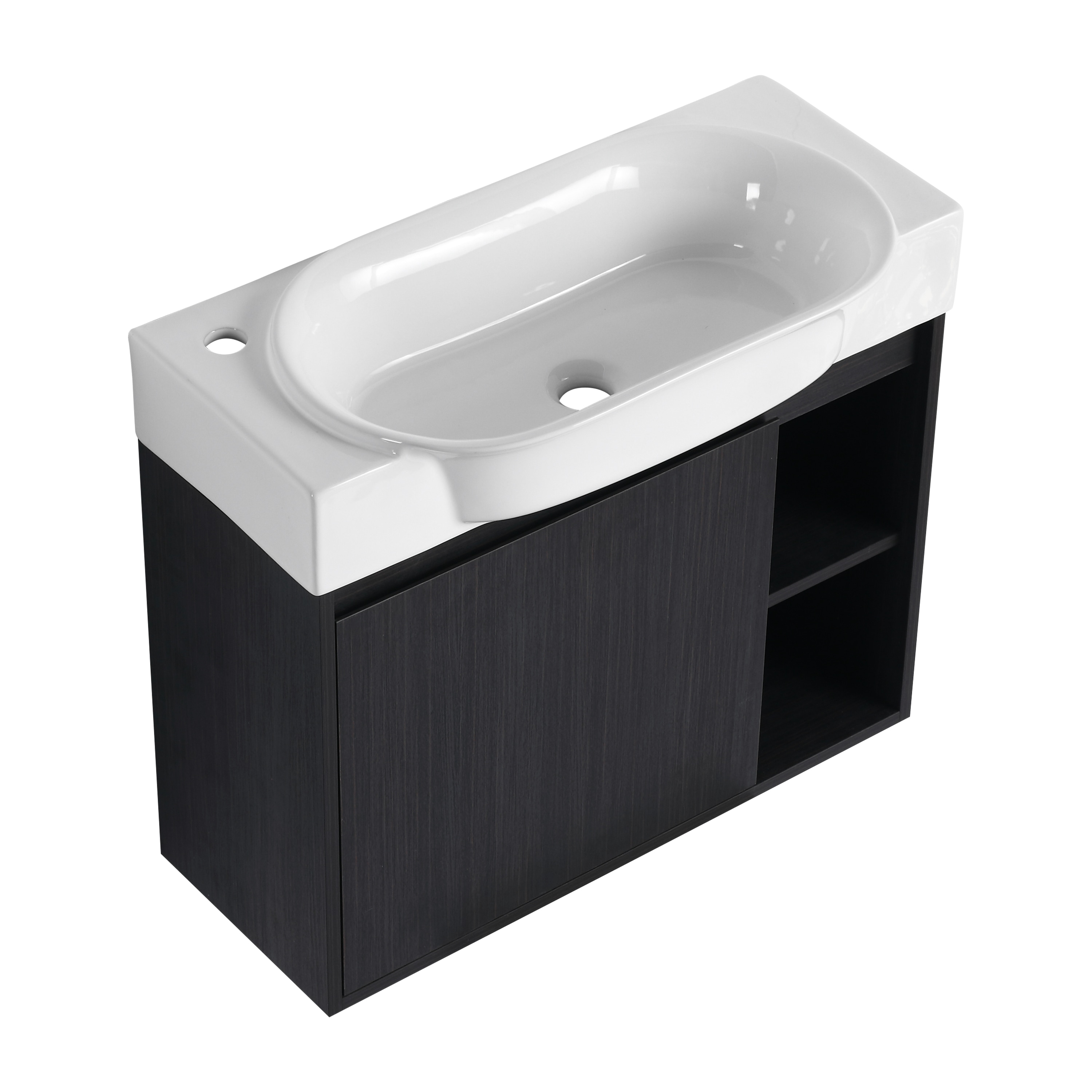 Vynxaria -  28-in Black Chestnut Single Sink Wall-Mounted Bathroom Vanity with Ceramic Top