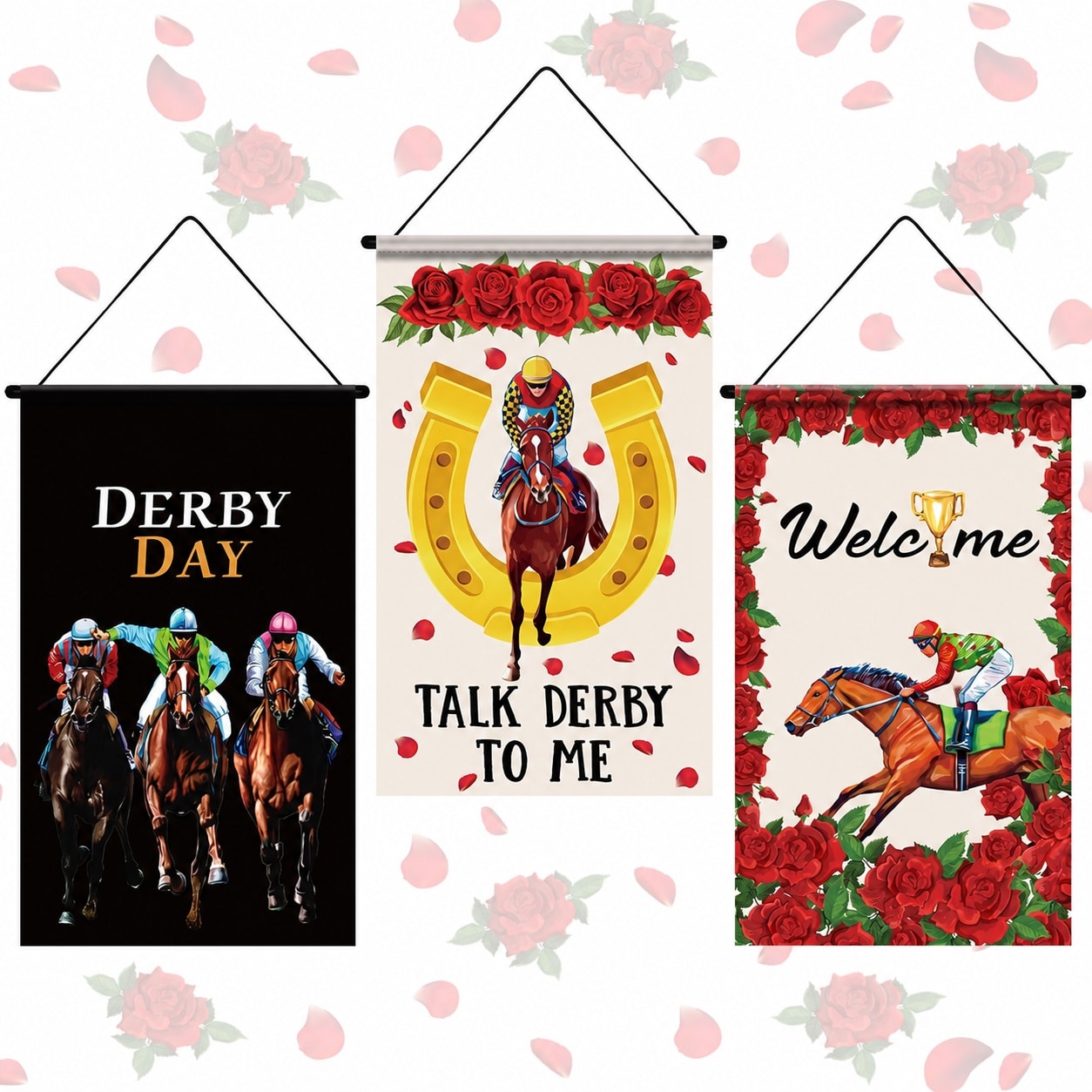 Phyfalip  3 pcs Day of The Dead Door Sign Flag Set Halloween Party Banner Decorations for Front Door Wall Indoor Outdoor Mexican Holiday Decor