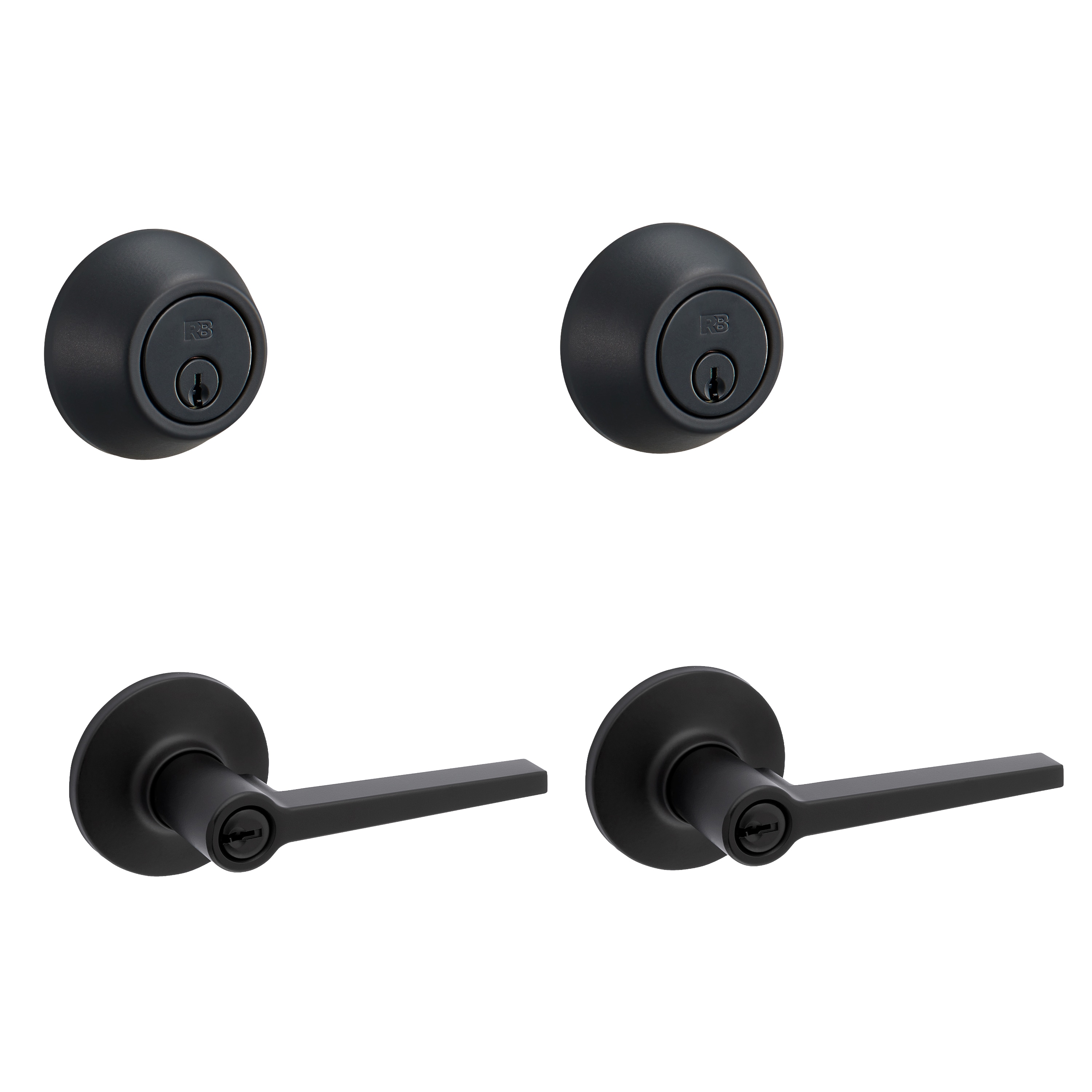 RELIABILT Dallas Matte Black Single-Cylinder Deadbolt and Combined Door Handle Project Pack 2 -Pack