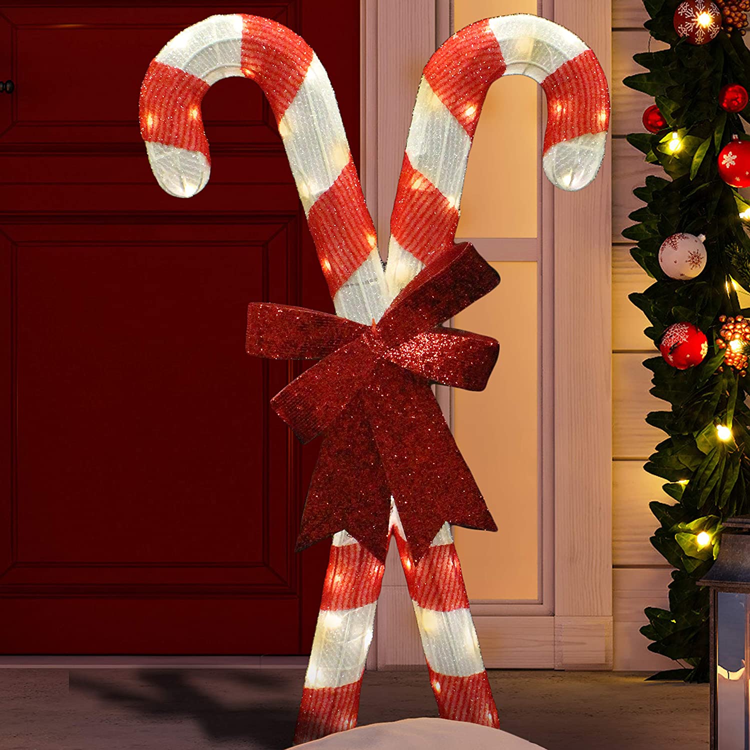 Joiedomi 36-in Candy Cane Door Decoration with White LED Lights in the Outdoor  Christmas Decorations department at Lowes.com