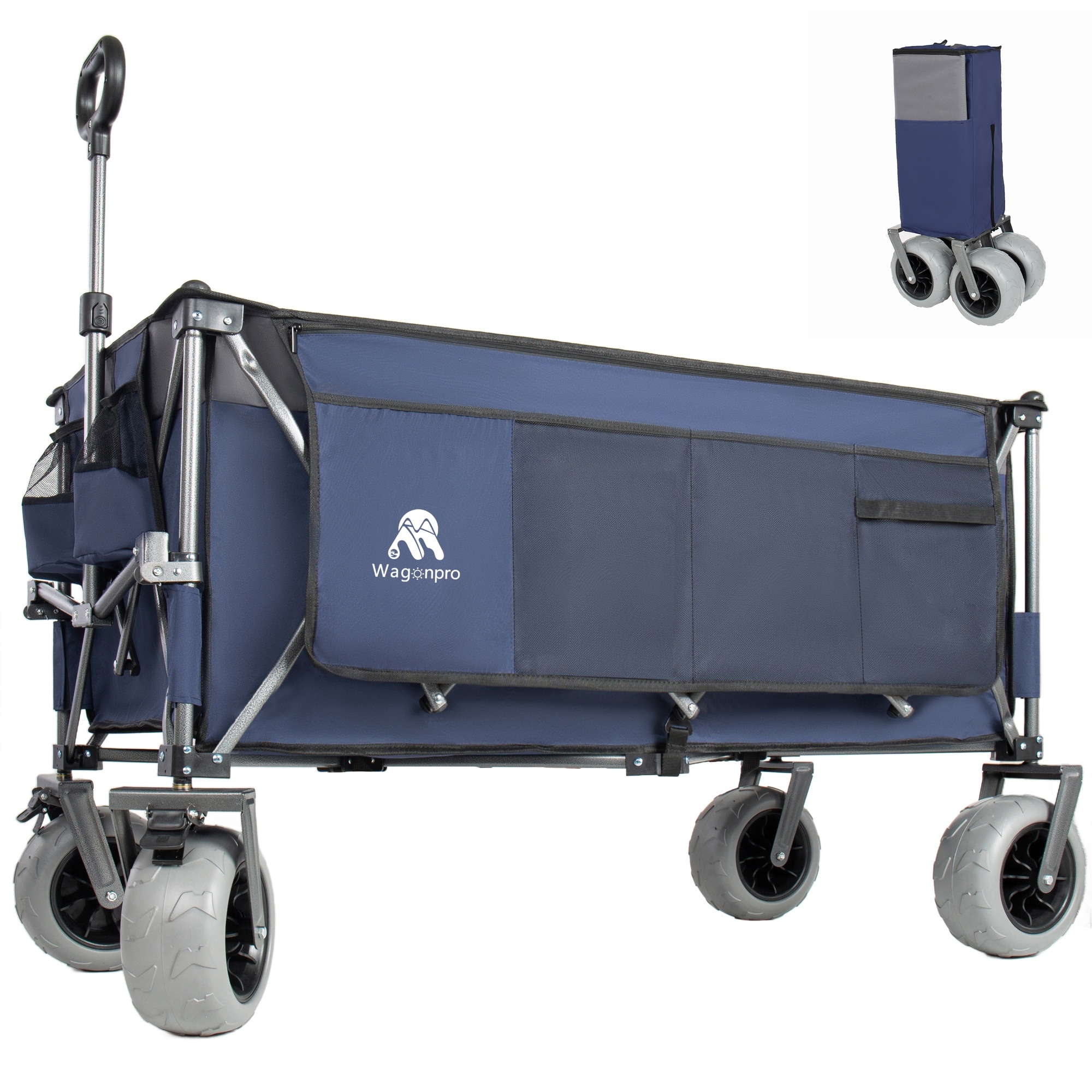 HyperDrop Cart 52 Inch Extended Heavy Duty Foldable Yard Cart 560lbs Patented Ultra Stable Frame 1:6 Space Saving Fold Portable Collapsible for Beach Sports Garden-dark blue gray