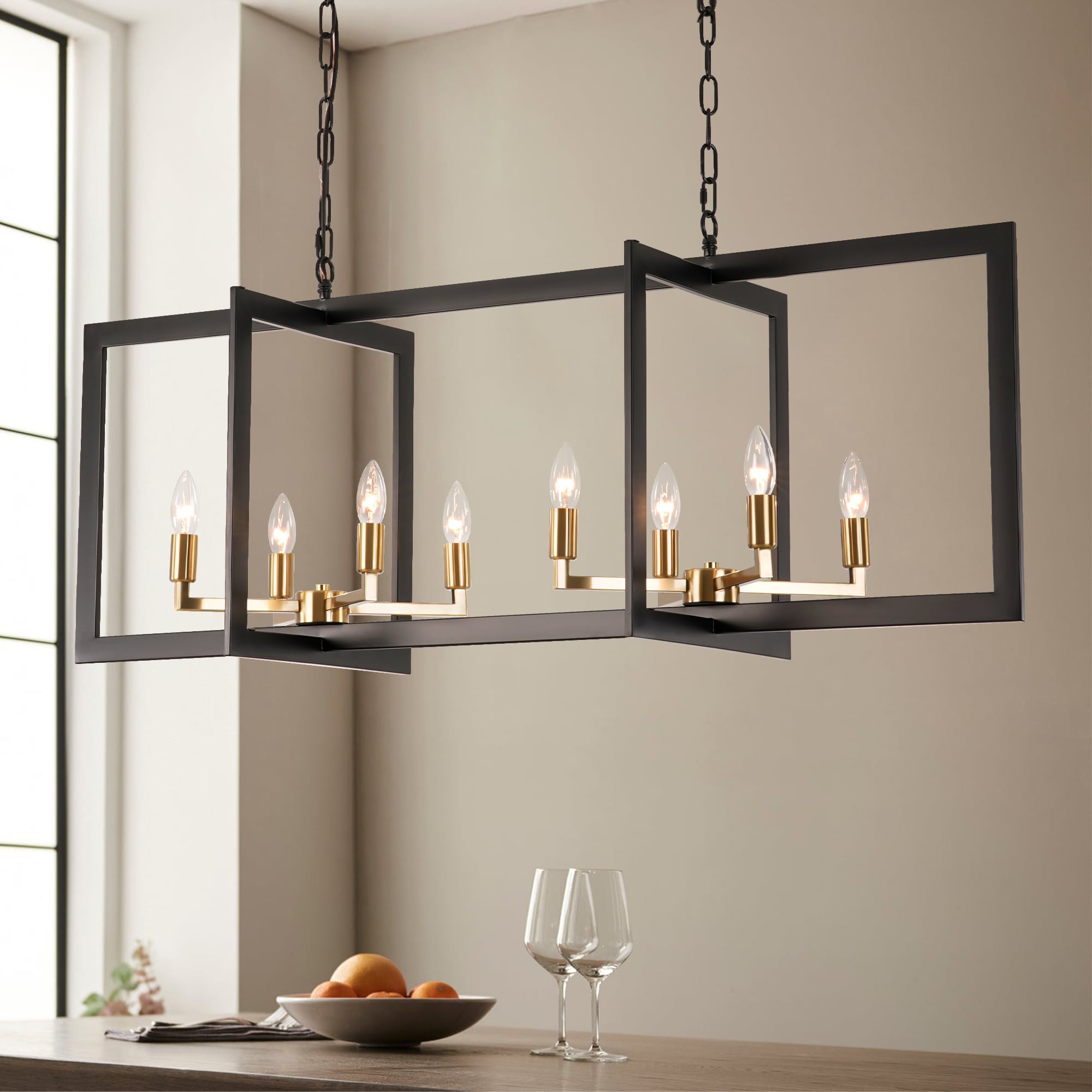 Y'INSP 1070122 Baldwin 8 -Light Matte Black Industrial Linear Large Hanging Kitchen island light