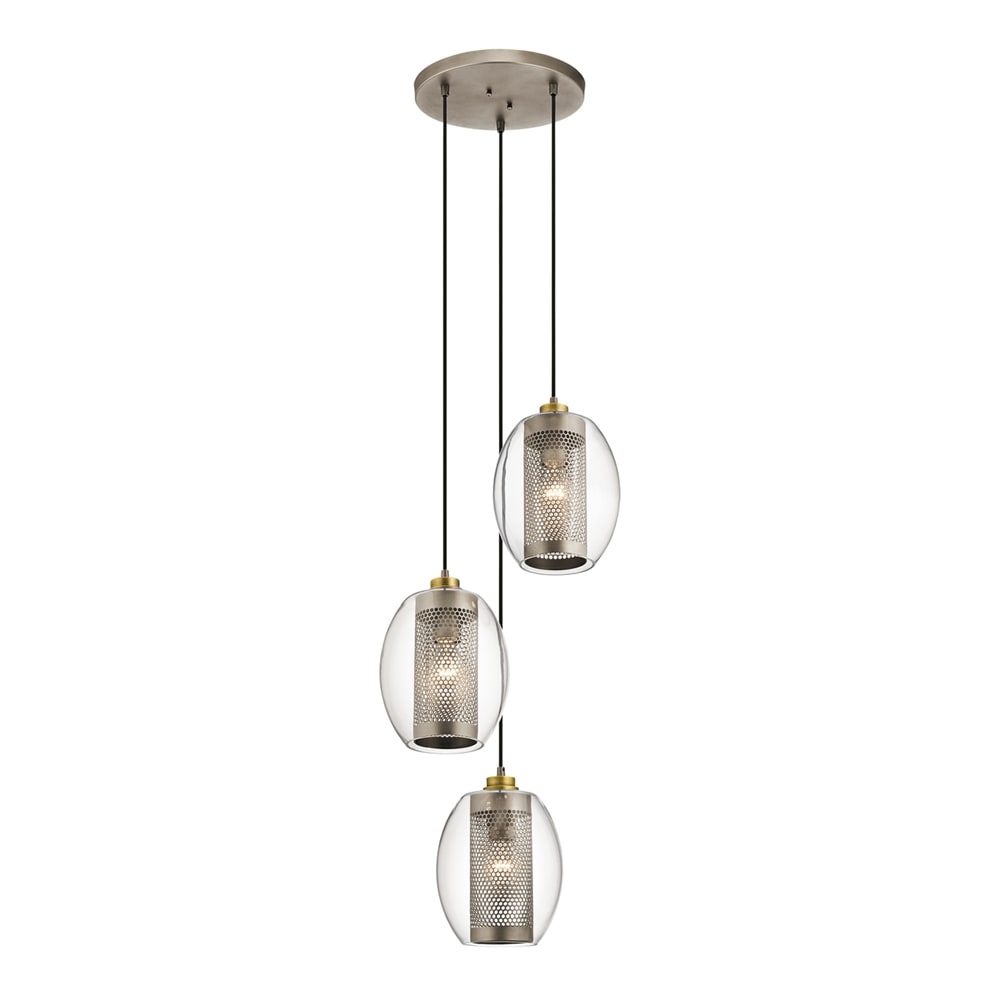 Kichler 44103AP Asher 3 -Light Antique Pewter Modern/contemporary Clear glass Cylinder Medium Hanging Pendant light