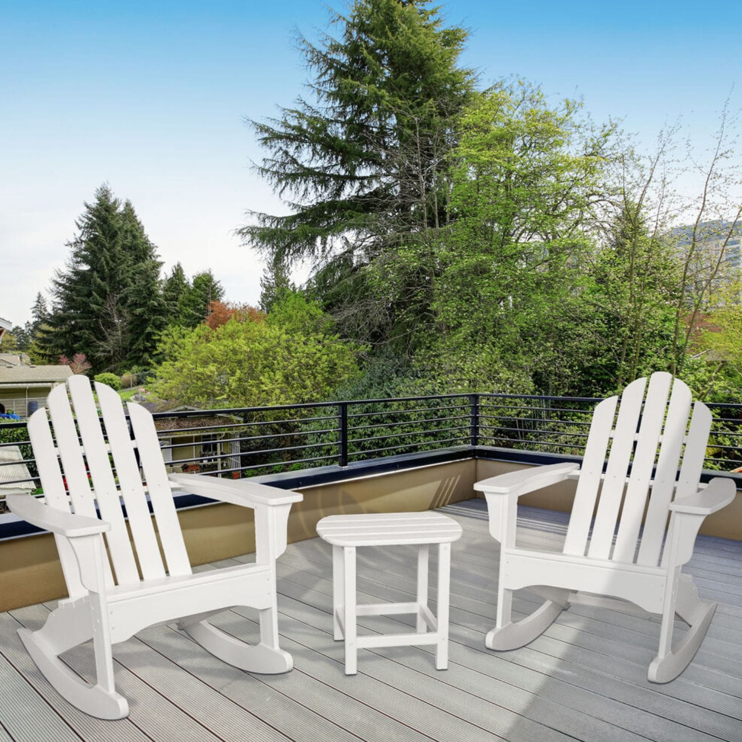 White 3-Piece All-Weather Rocking Adirondack Patio Set