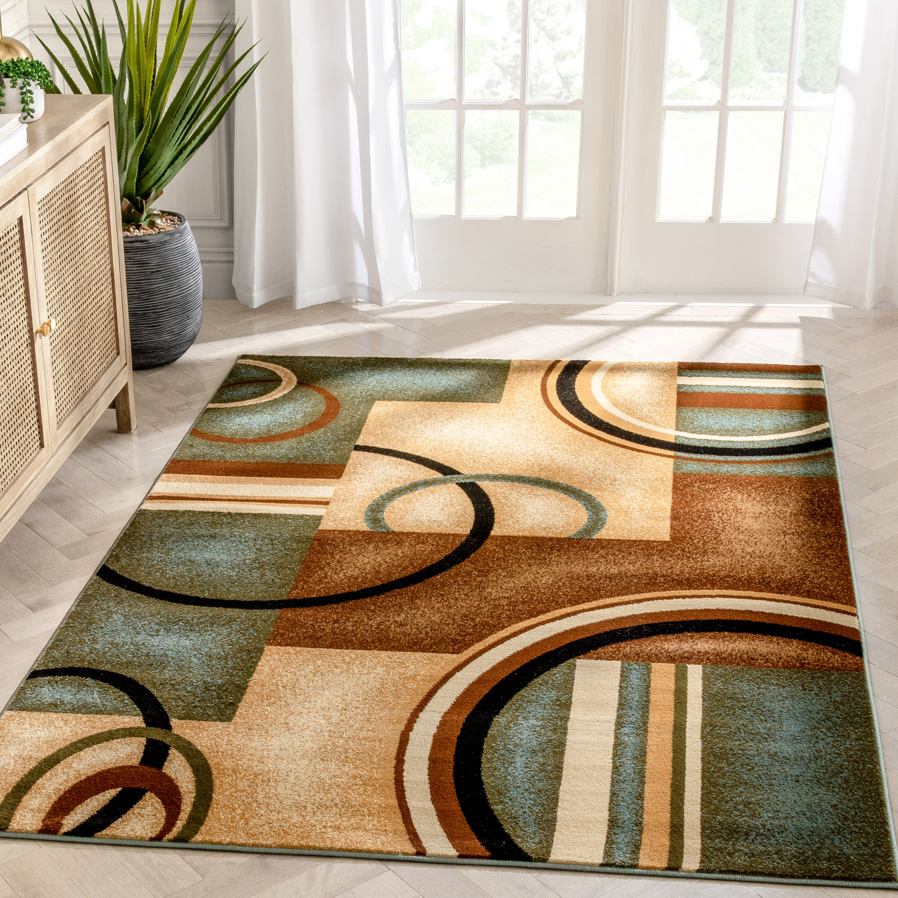 Well Woven 547865 5 x 7 (ft) Loomed Polypropylene Light Blue Rectangular Indoor Abstract Mid-Century Modern Area rug