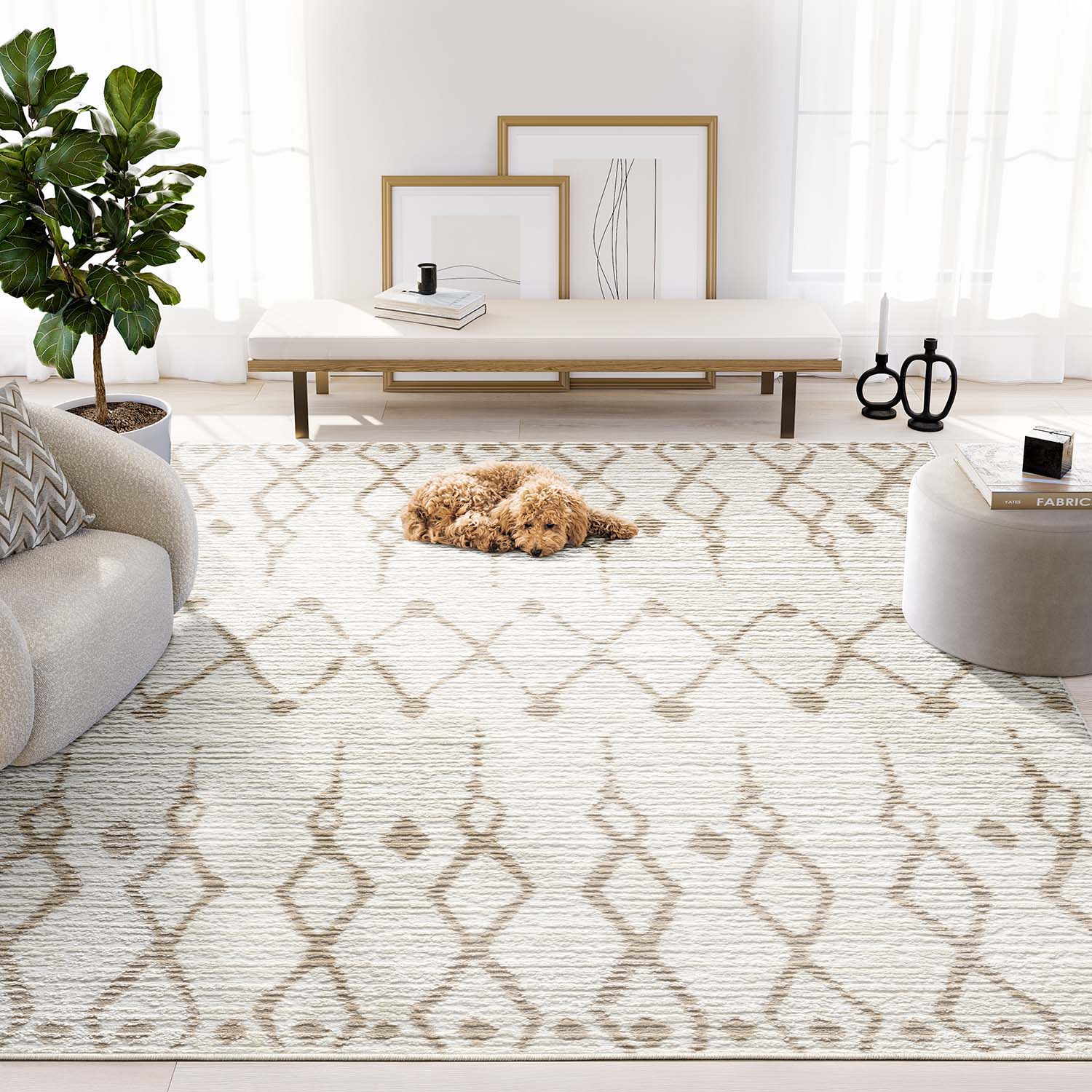 Viva 5 x 8 (ft) Loomed Polyester/Polypropylene Cream/Beige Rectangular Indoor Geometric Spot Clean Only Area rug