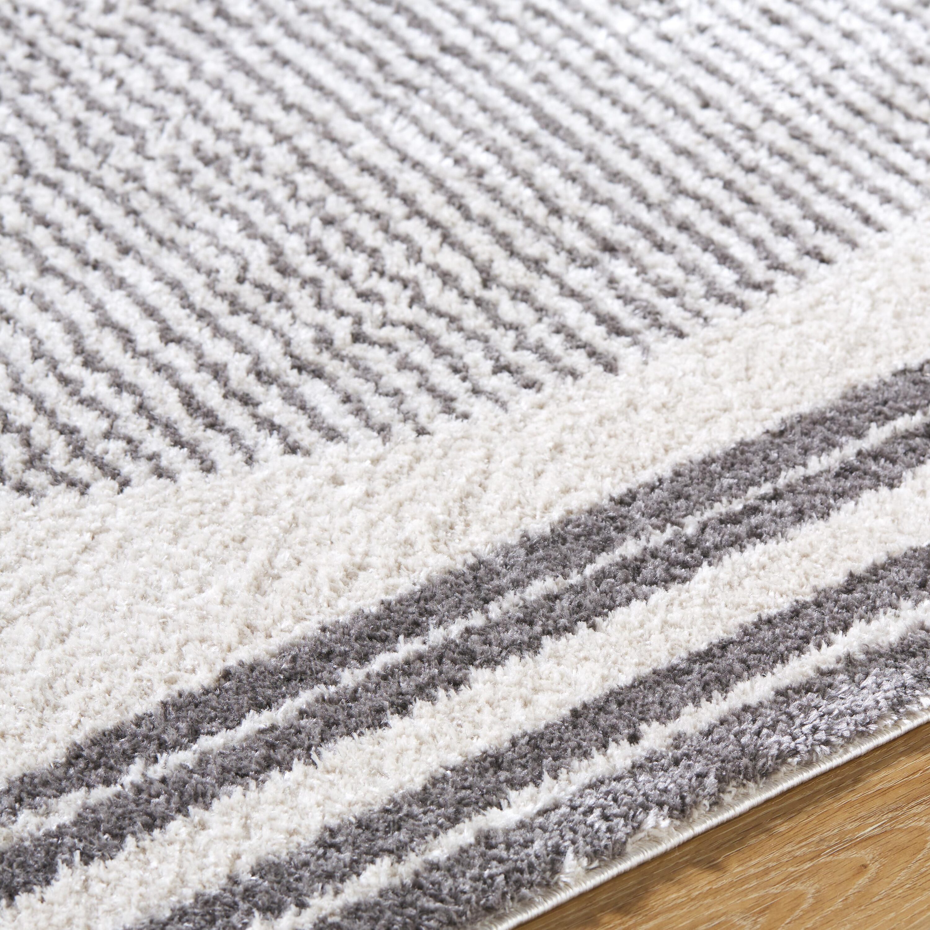 Livabliss FSG2308-679 Fossay Shag 6 x 9 (ft) Flatweave Polyester Light Beige/ Charcoal Rectangular Indoor Global Machine washable Area rug