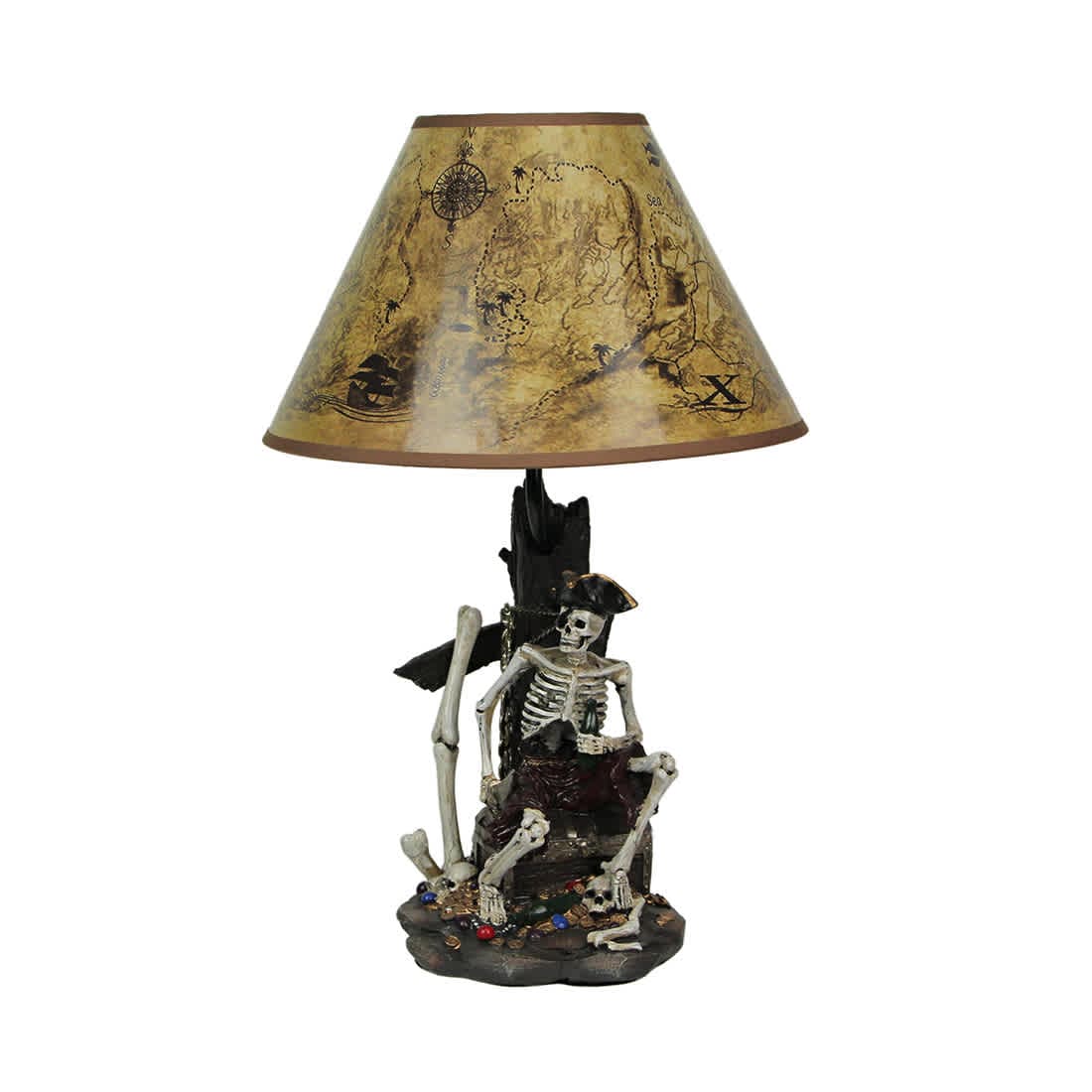 Zeckos 97224 Pirate Skeleton W- Treasure Table Lamp W- Shade 21 inches tall