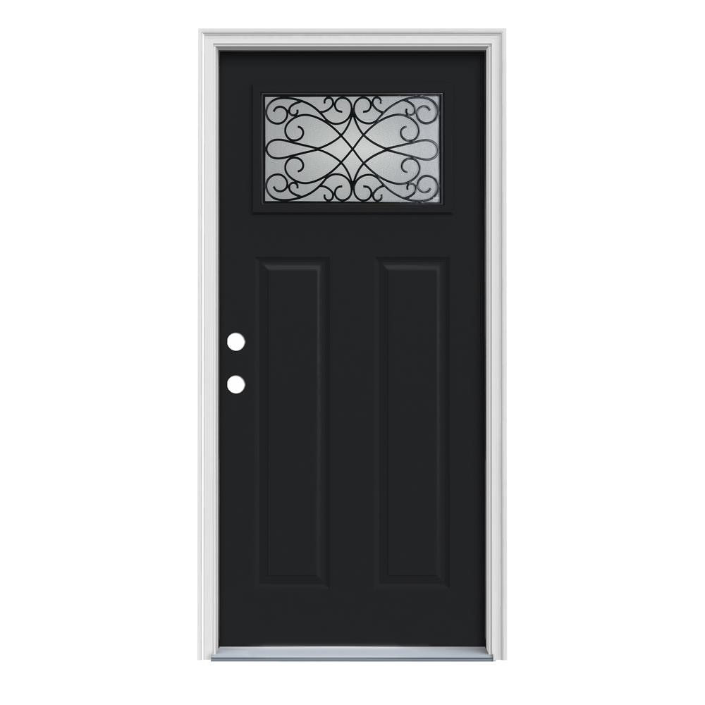 JELD-WEN LOWOLJW167701085 Wyngate 32-in x 80-in x 4-9/16-in Steel Craftsman Right-Hand Inswing Eclipse Painted Prehung Front Door with Brickmould Insulating Core