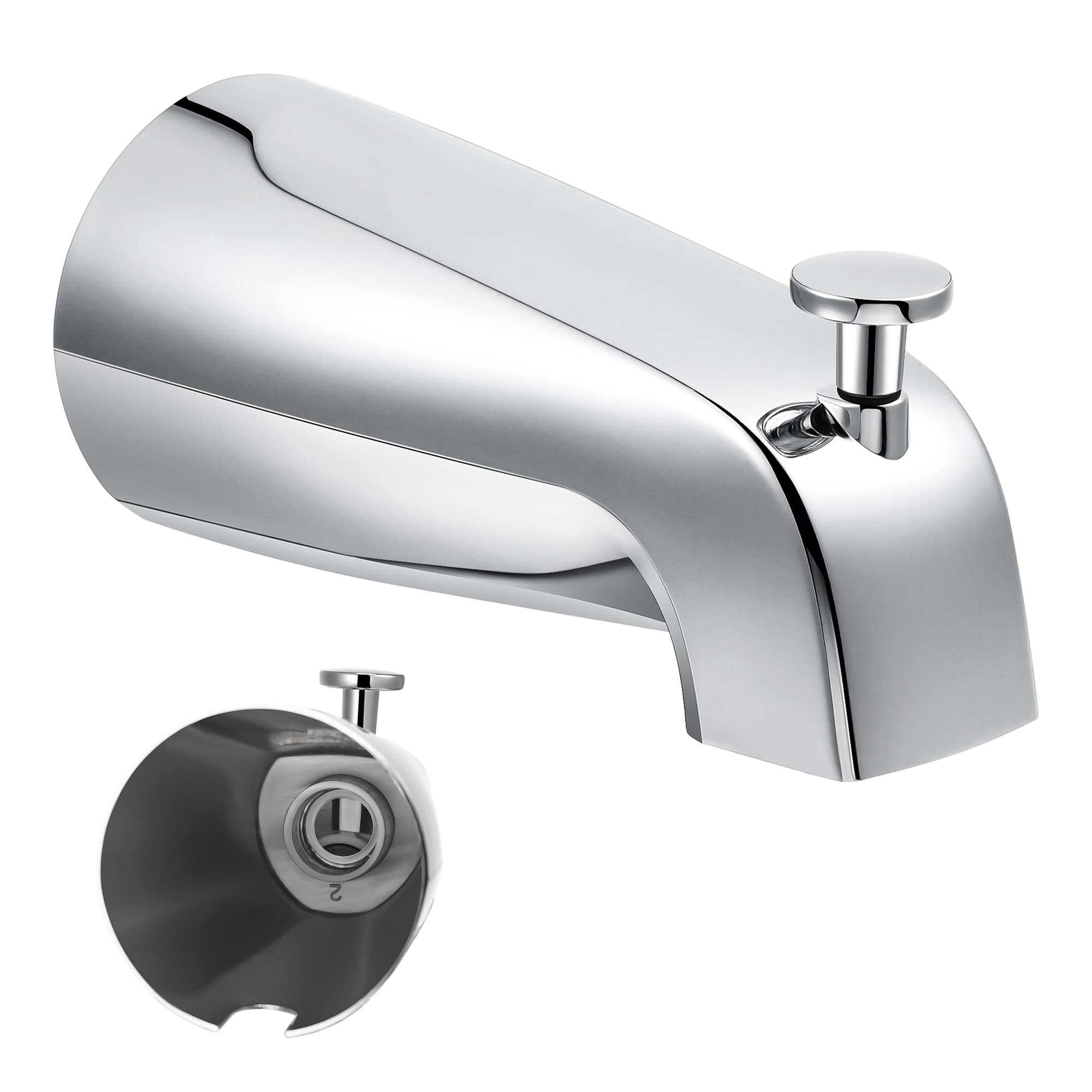 Etokfoks  5 1 4 in wall front mount bathroom tub spout with shower diverter metal construction 1 2 in IPS inside thread chrome bathtub faucet